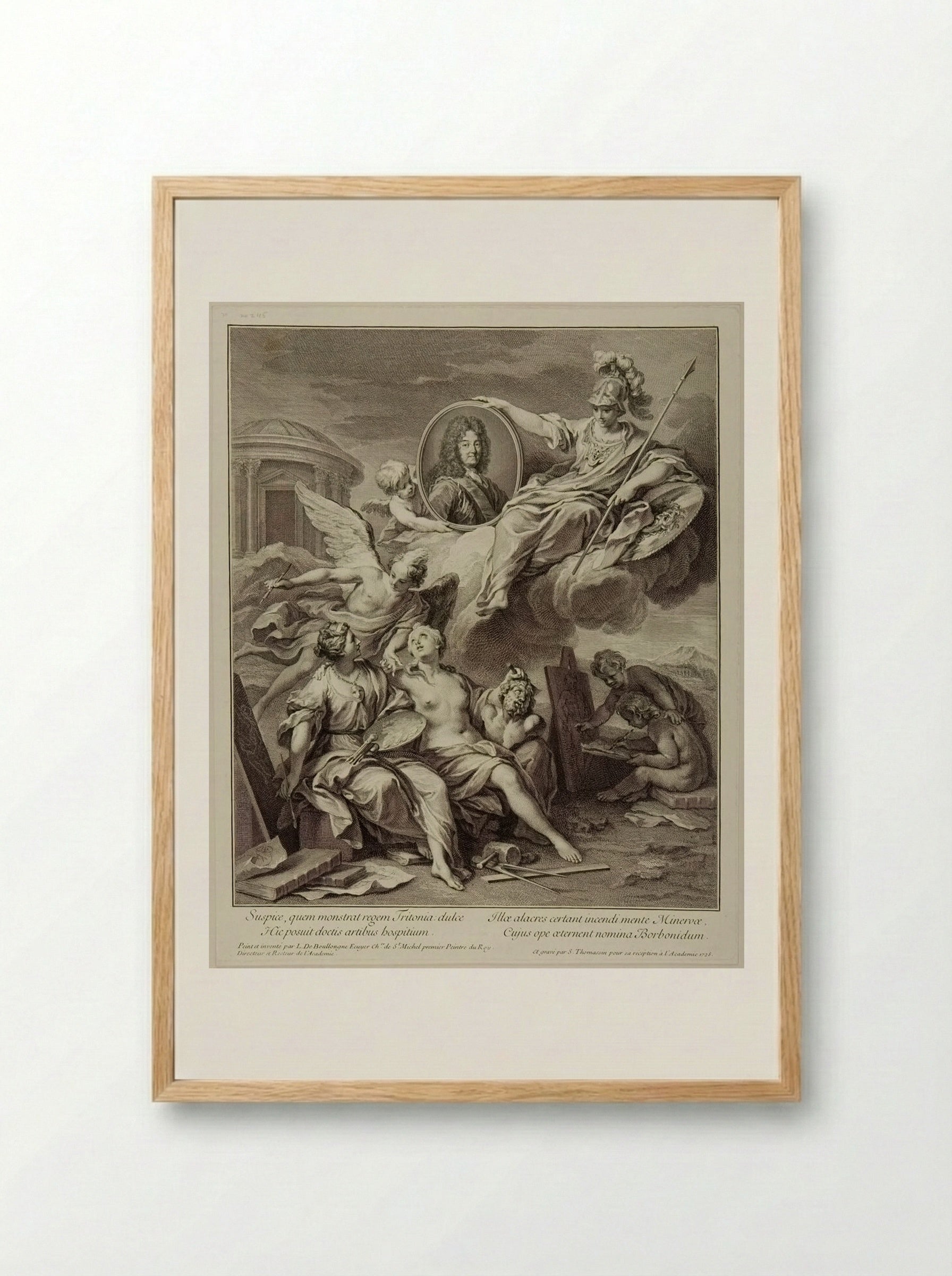 Louis XIV presented by Minerva to the Arts - Simon Henri Thomassin - Framed Print Wood