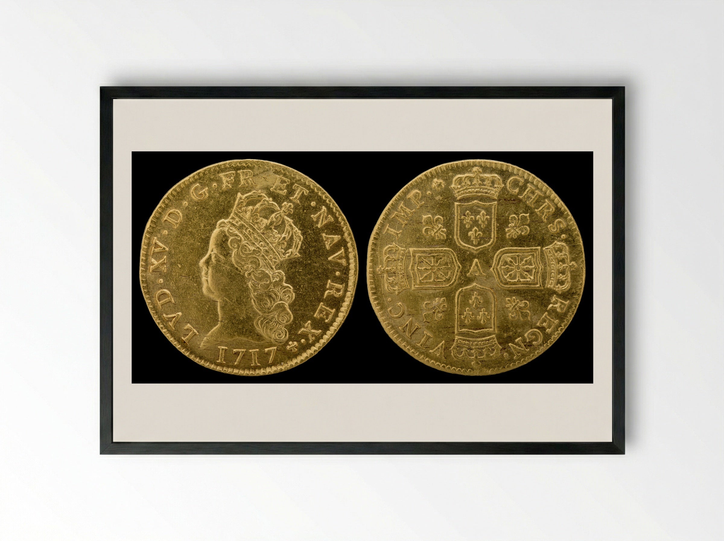 Louis d'or à la mèche longue - Louis XV of France - Framed Print Black
