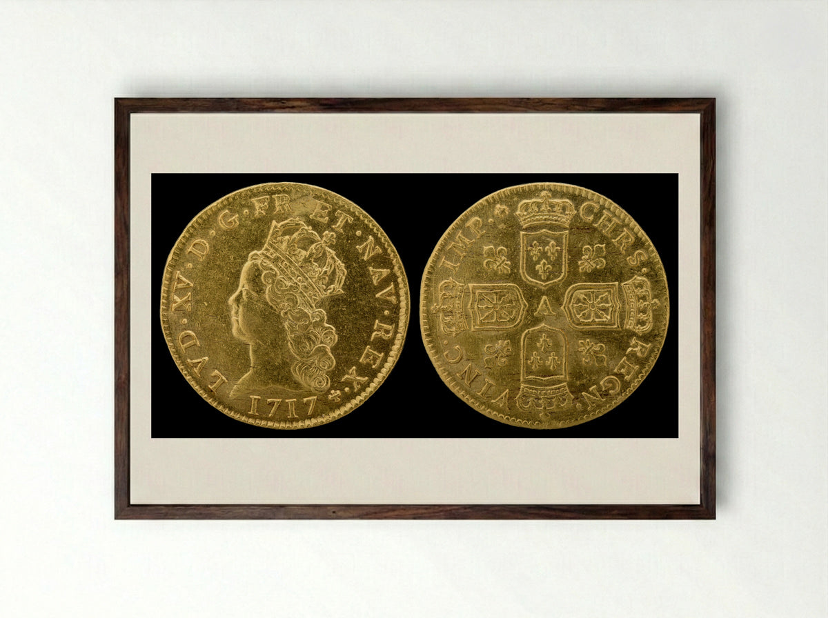 Louis d'or à la mèche longue - Louis XV of France - Framed Print Dark Wood