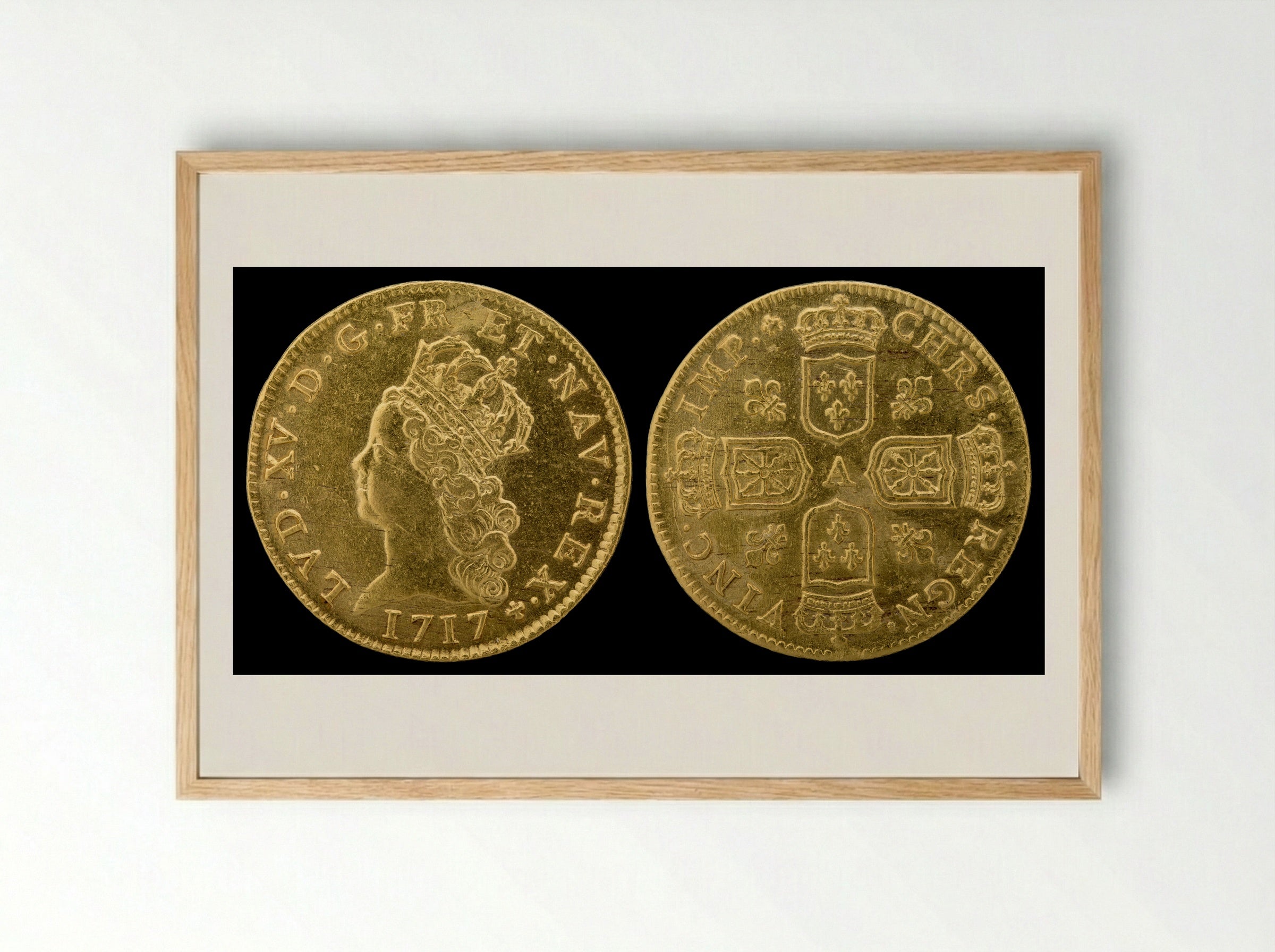 Louis d'or à la mèche longue - Louis XV of France - Framed Print Wood