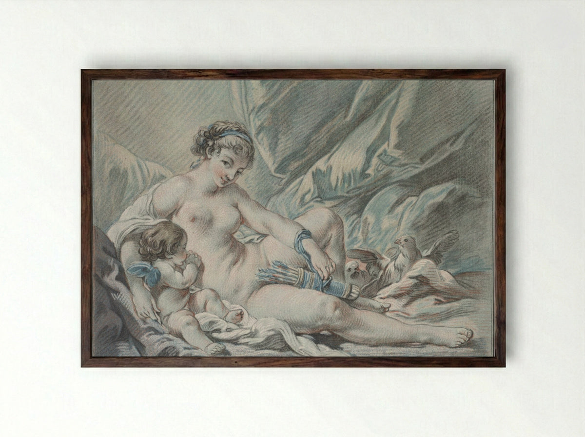 Love Requests Venus to Return His Weapons to Him - Louis-Marin Bonnet - Framed Print Dark Wood
