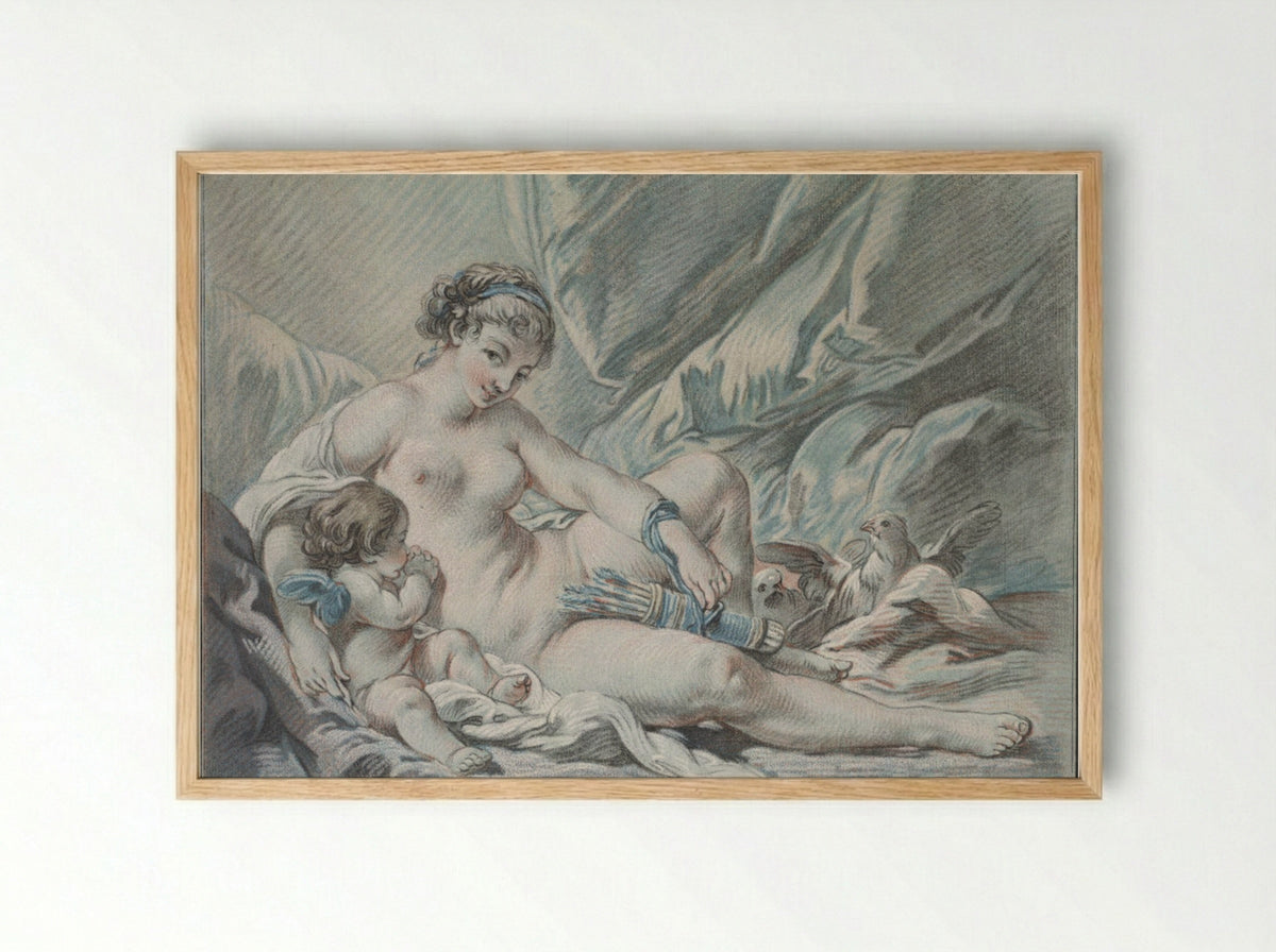 Love Requests Venus to Return His Weapons to Him - Louis-Marin Bonnet - Framed Print Wood