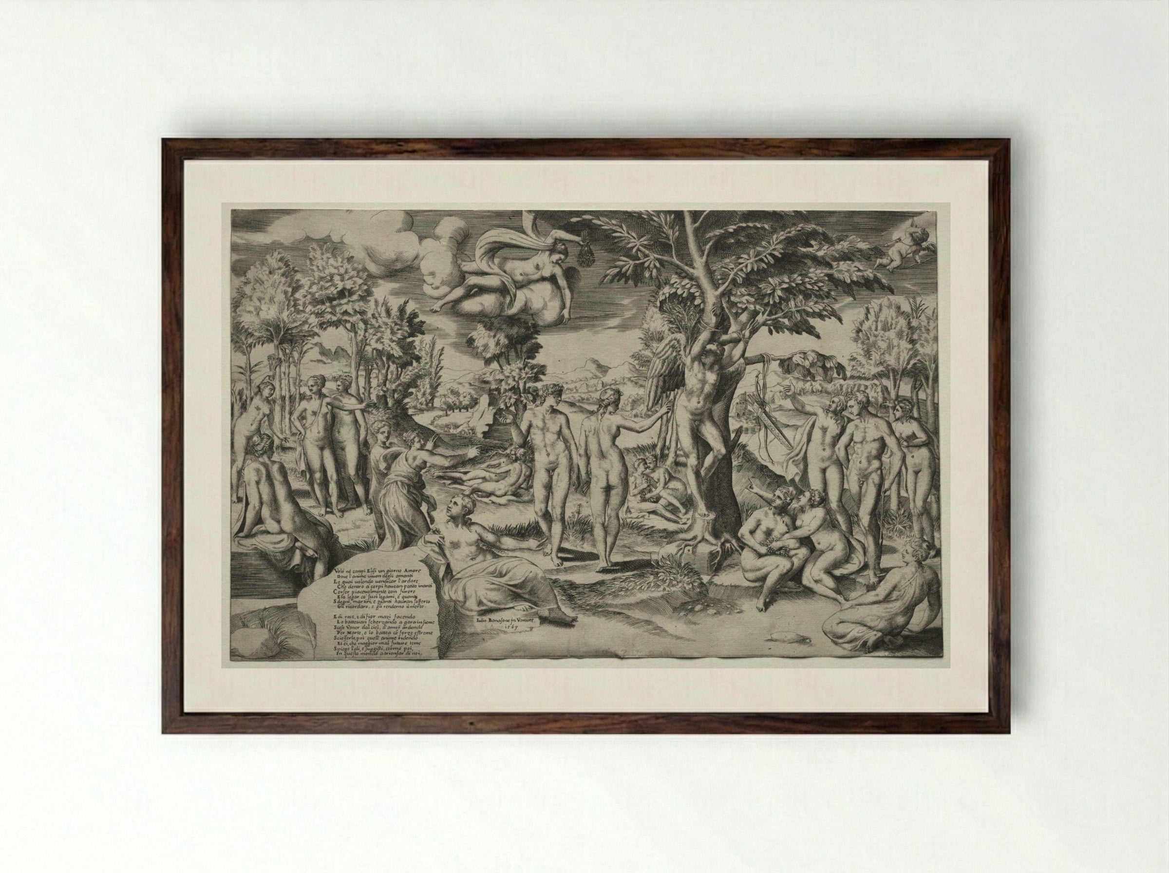 Love in the Elysian Fields - Giulio Bonasone - Framed Print Dark Wood