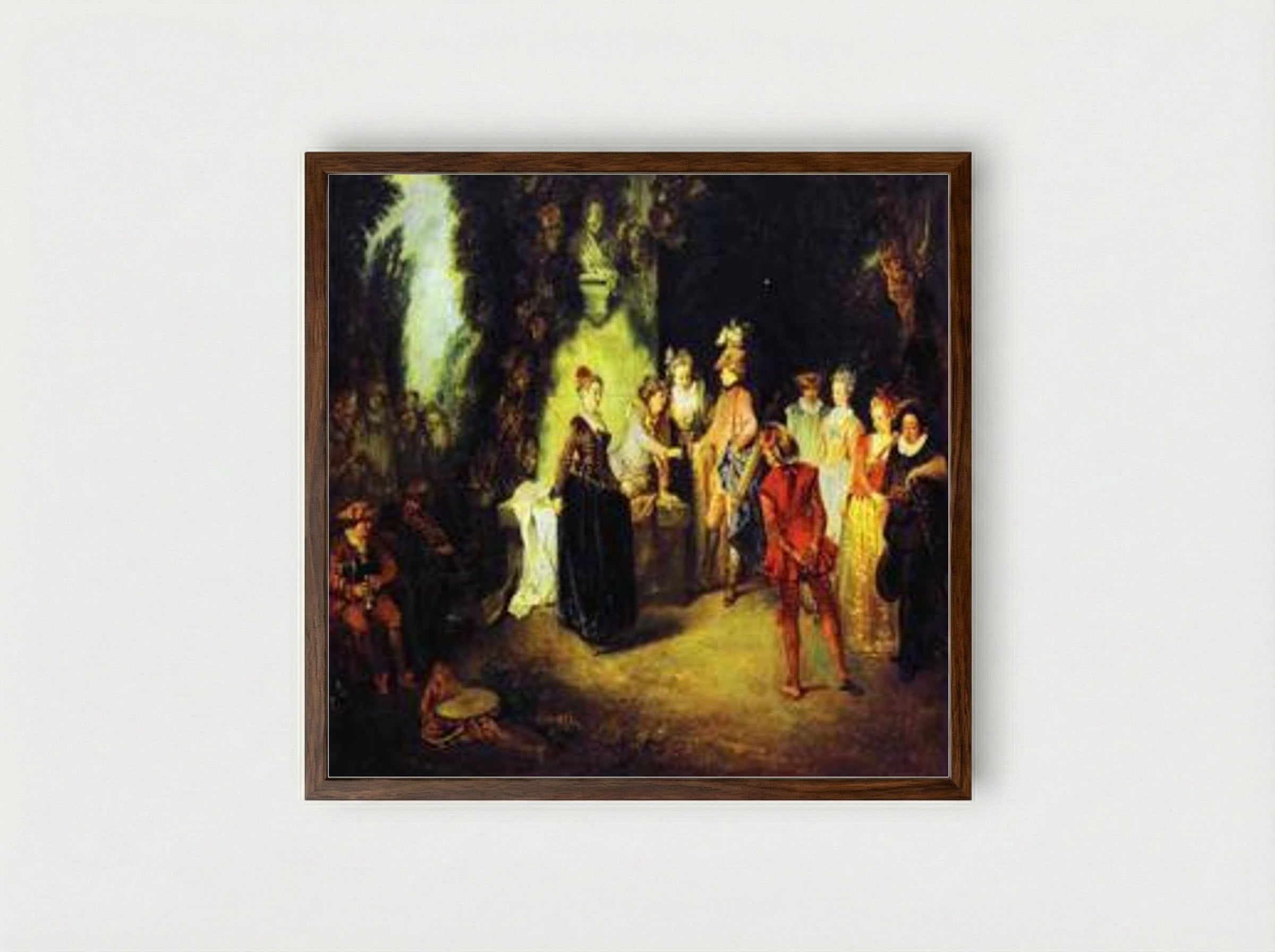 Love in the French Theatre - Antoine Watteau - Framed Print Dark Wood