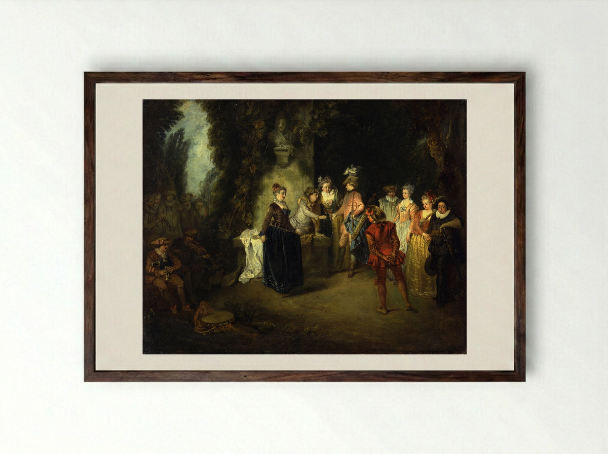 Love in the French Theatre - Antoine Watteau - Framed Print Dark Wood