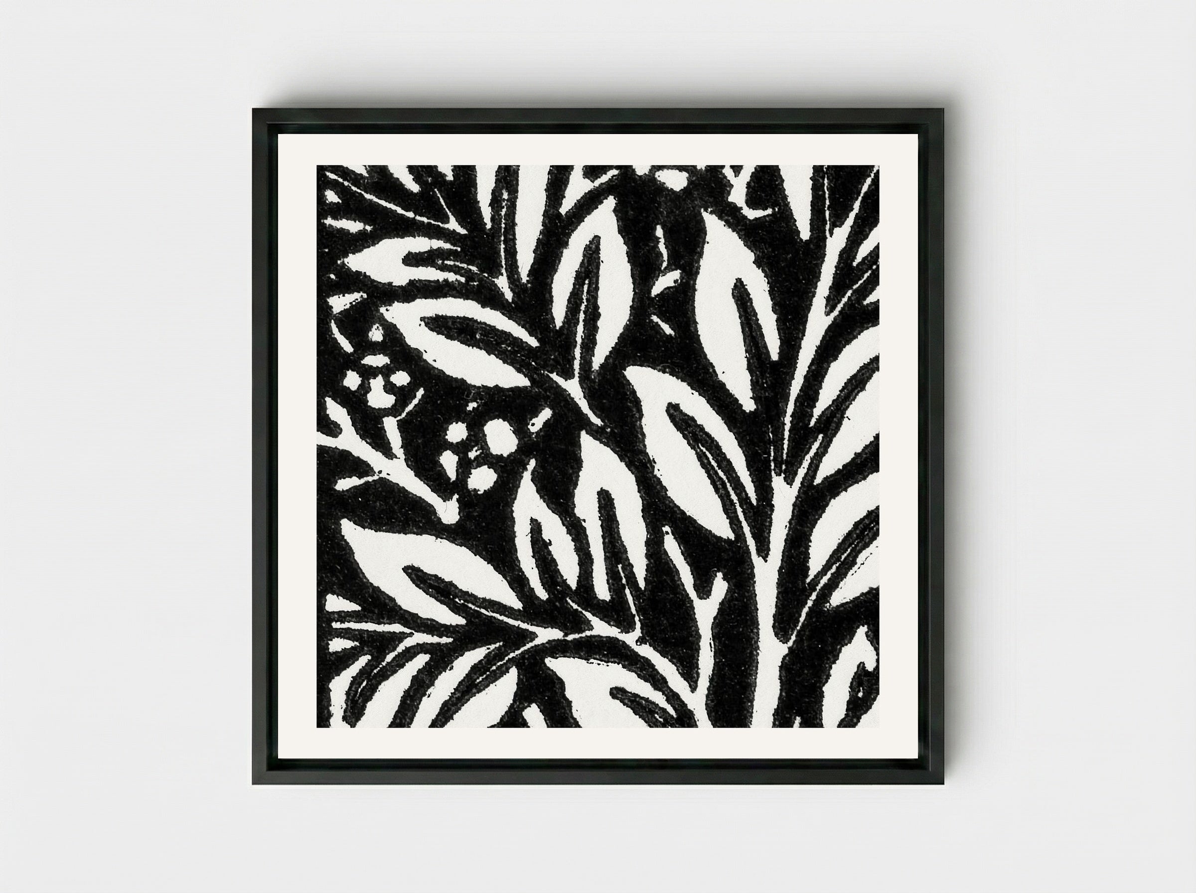 Love is Enough: Initial Letter 'L' entwined with Laurel Leaves - William Morris - Framed Canvas Black