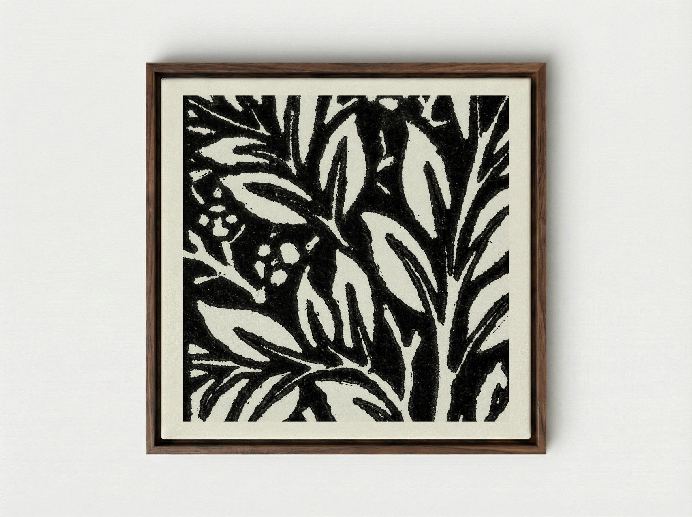 Love is Enough: Initial Letter 'L' entwined with Laurel Leaves - William Morris - Framed Canvas Dark Wood