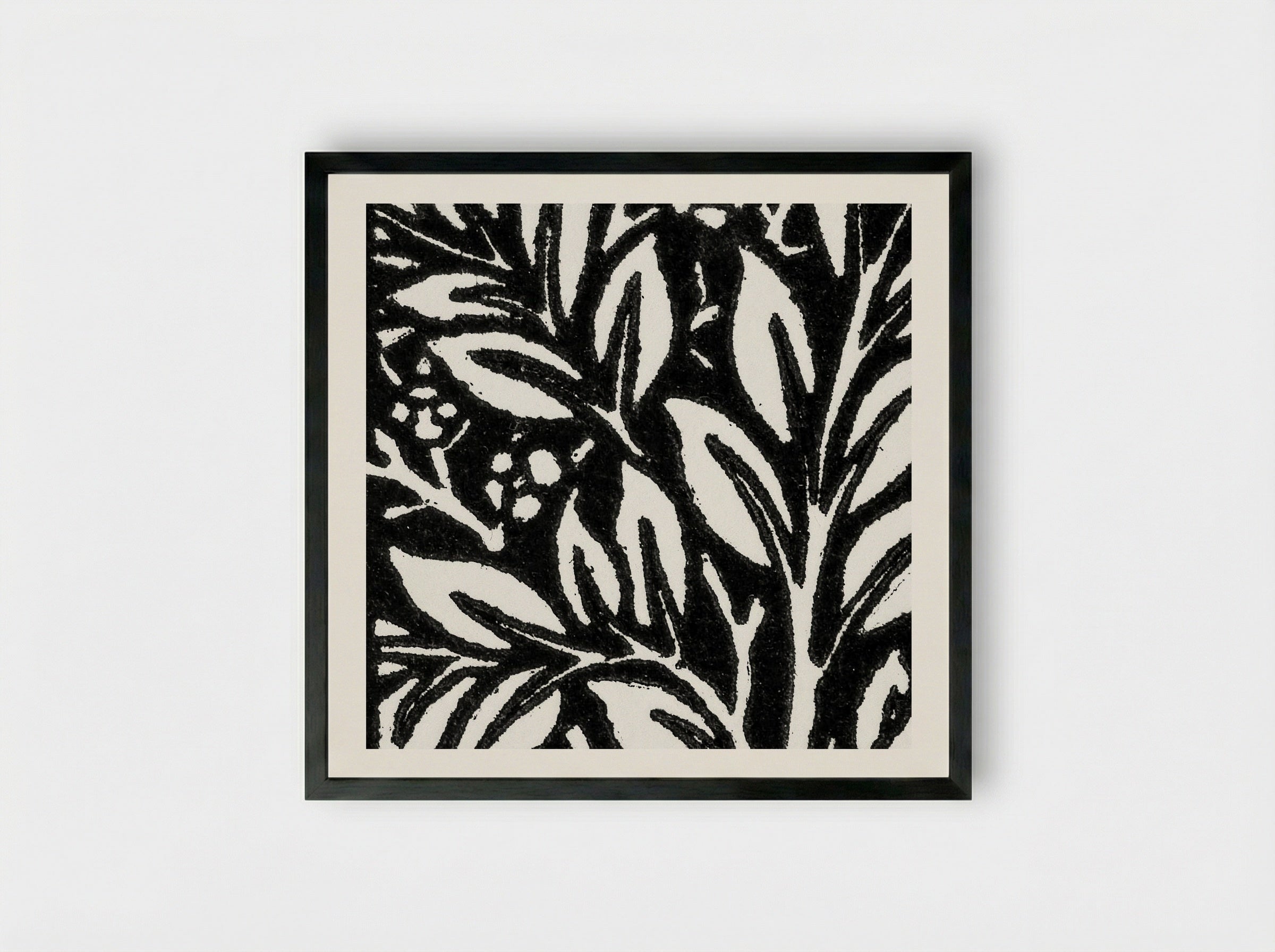 Love is Enough: Initial Letter 'L' entwined with Laurel Leaves - William Morris - Framed Print Black