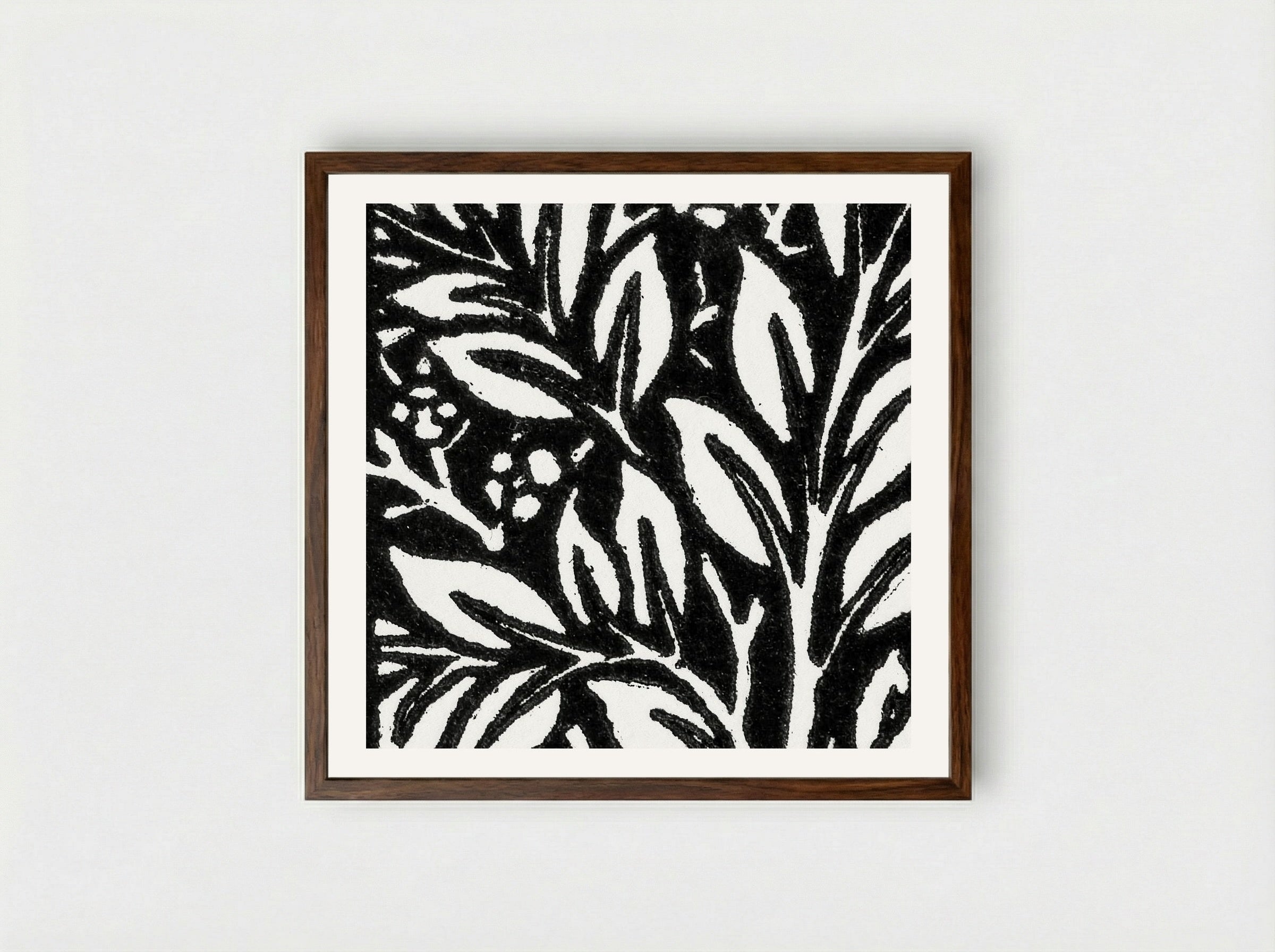 Love is Enough: Initial Letter 'L' entwined with Laurel Leaves - William Morris - Framed Print Dark Wood