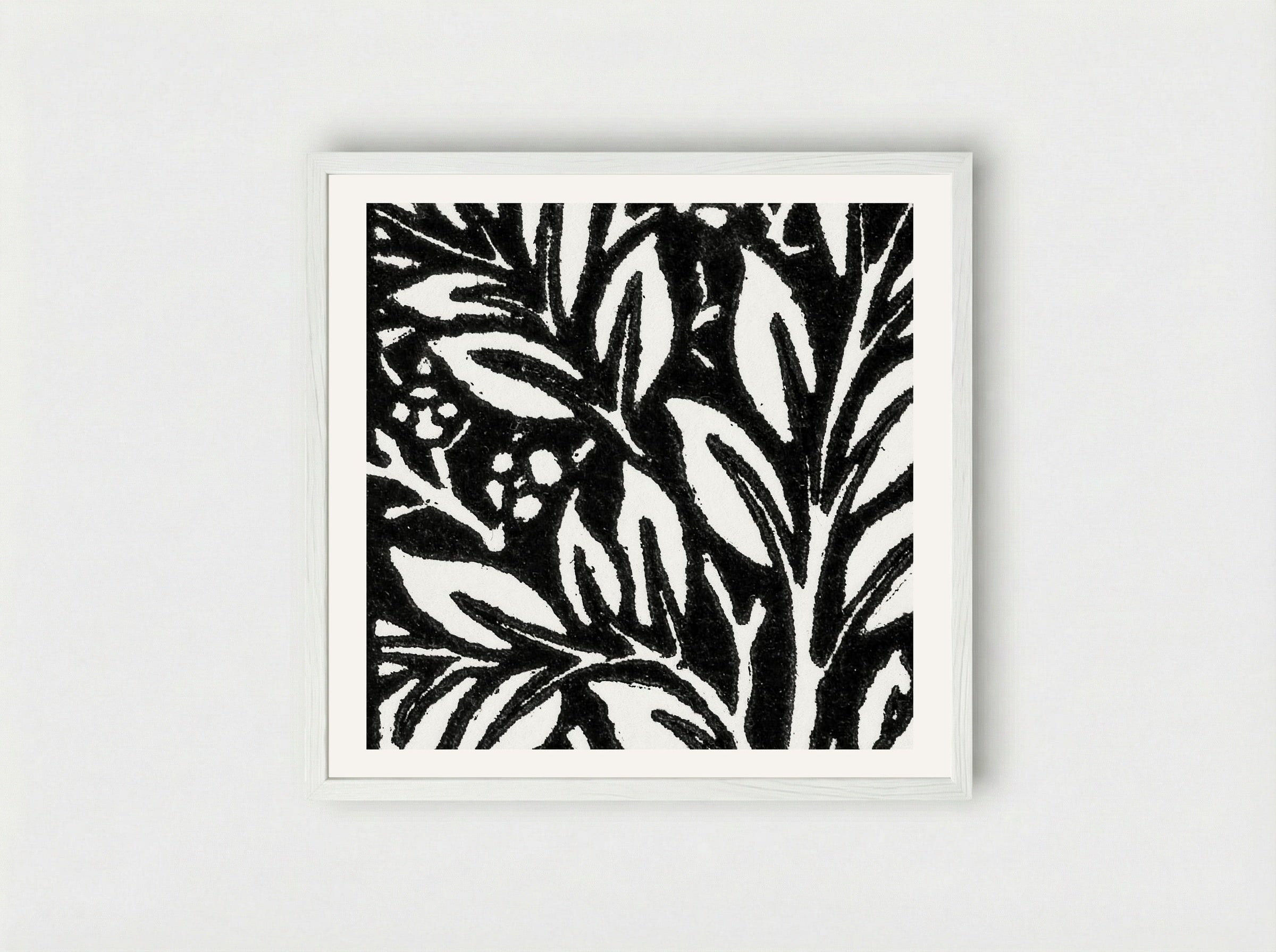 Love is Enough: Initial Letter 'L' entwined with Laurel Leaves - William Morris - Framed Print White