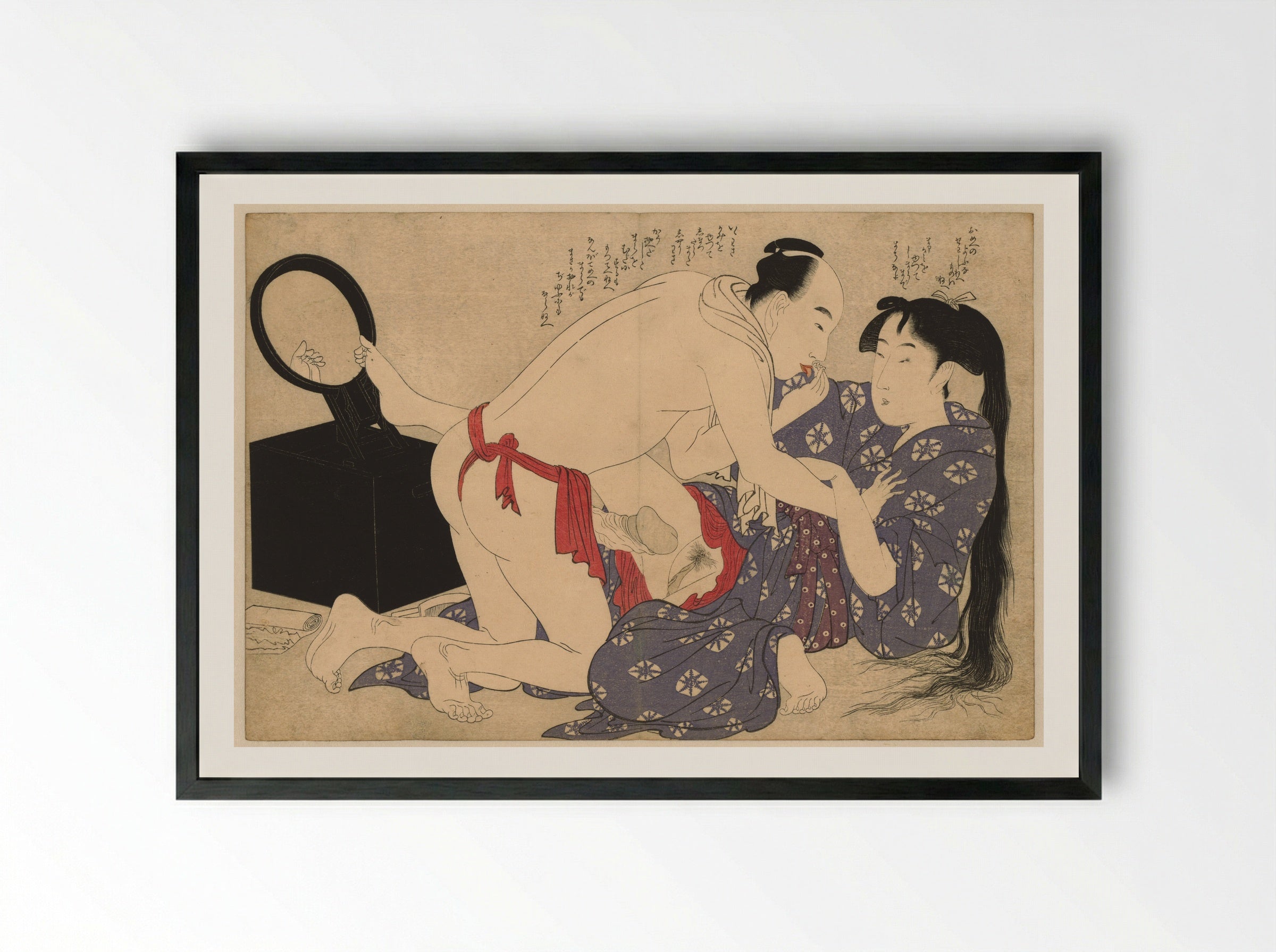 Lovers Before a Mirror - Kitagawa Utamaro - Framed Print Black