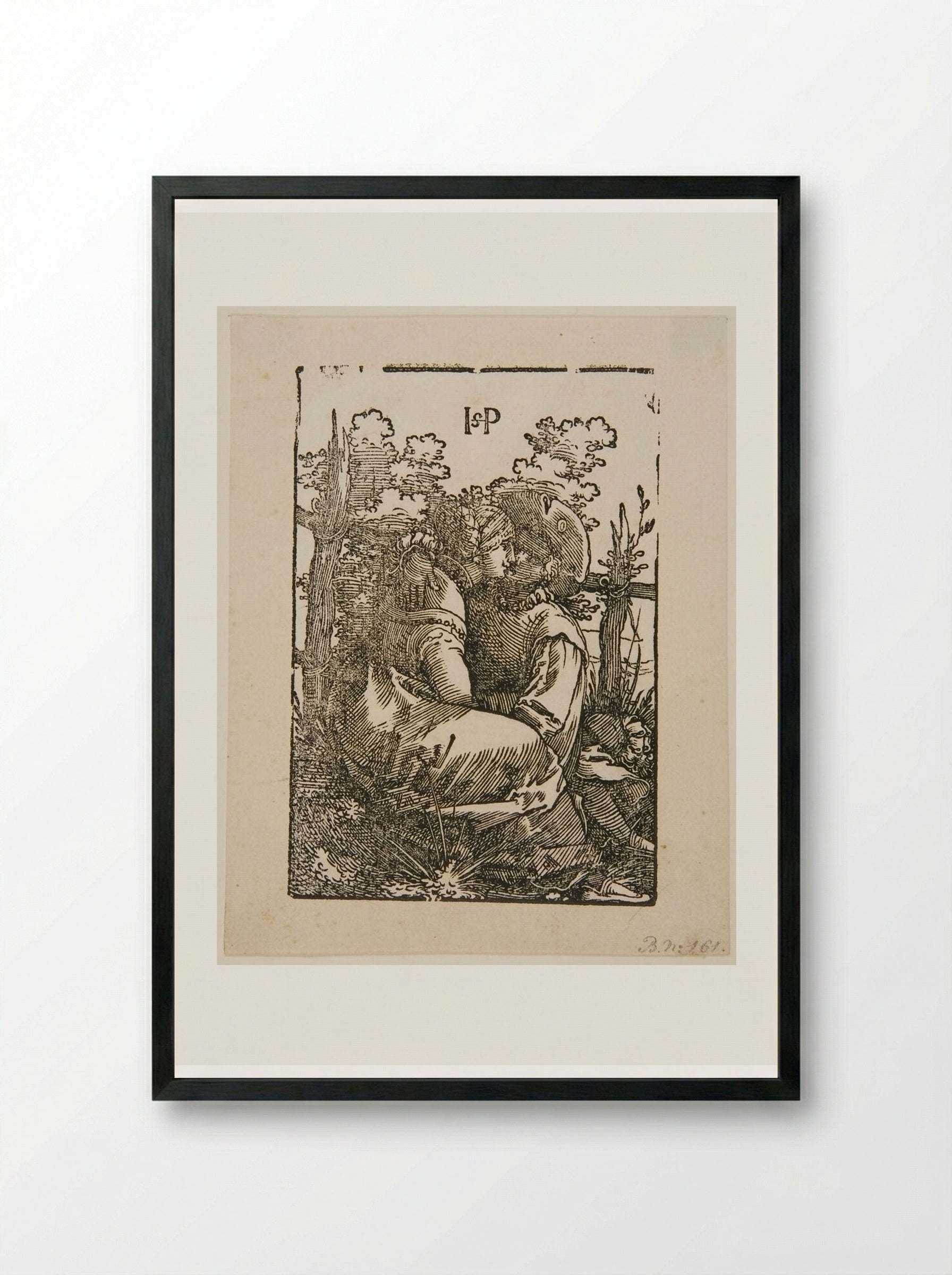 Lovers Seated Before a Fence - Sebald Beham - Framed Print Black