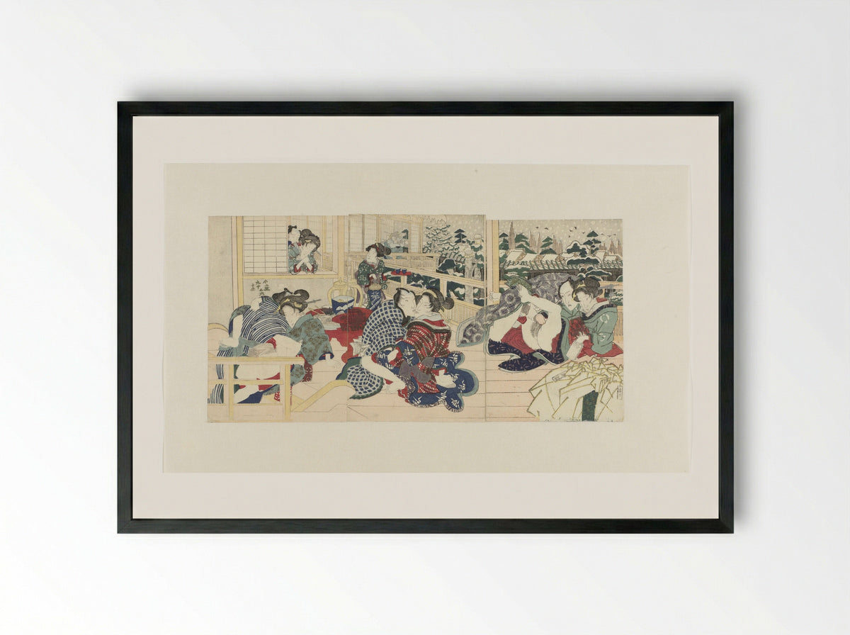Lovers on a Terrace in Winter - Utagawa Kunisada (I) - Framed Print Black