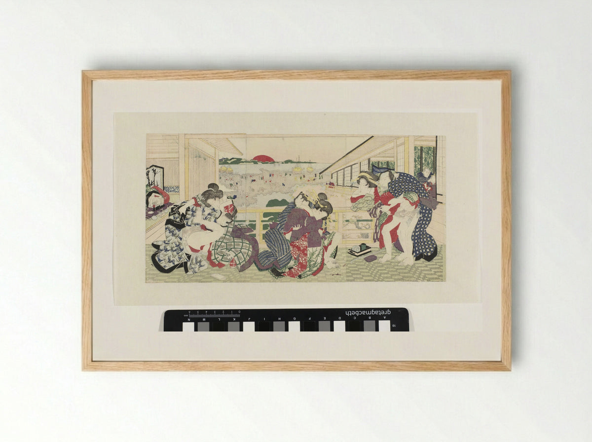 Lovers on a Veranda - Utagawa Kunisada (I) - Framed Print Wood