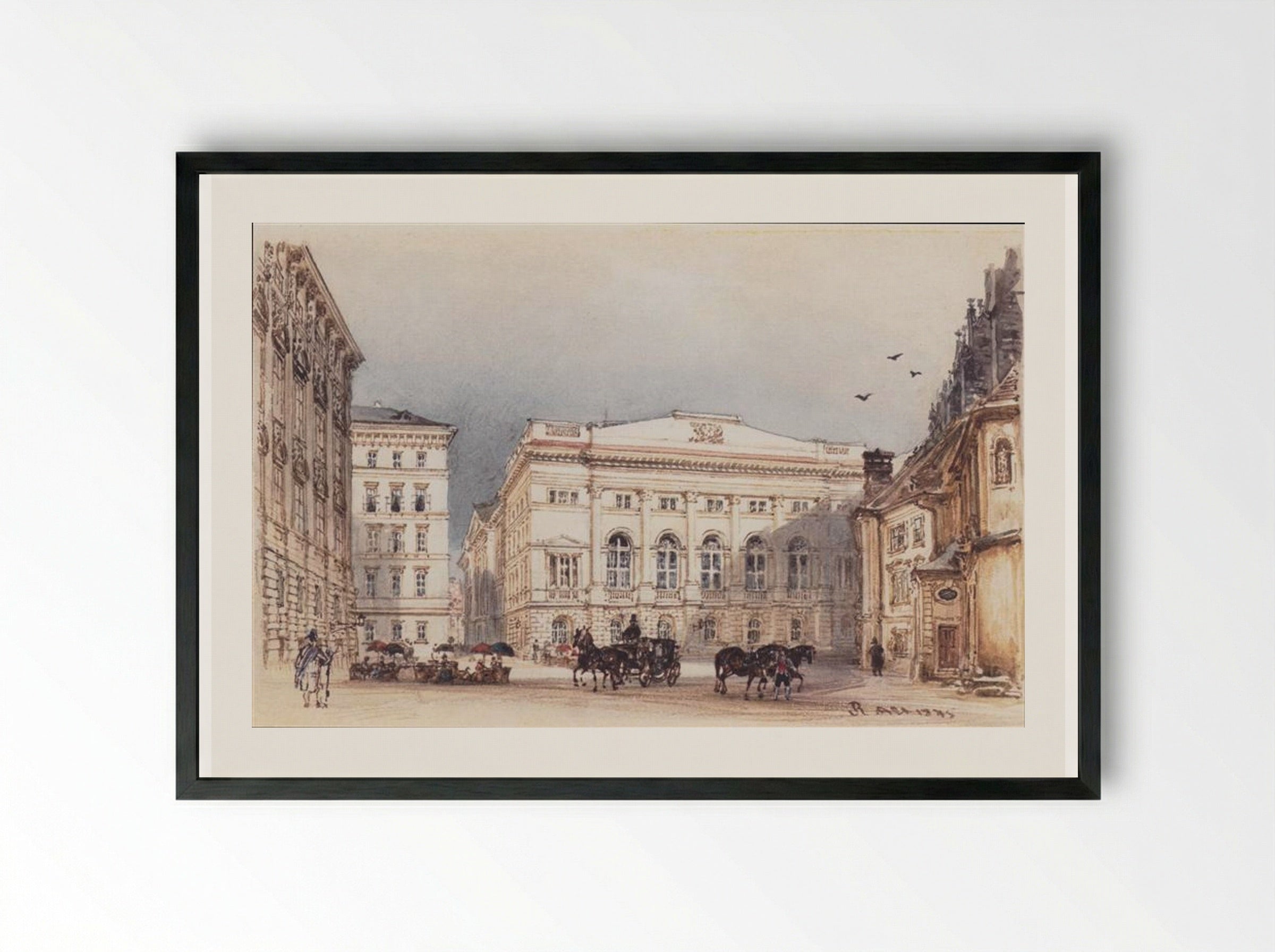 Lower Austrian country house in Vienna Viewed from Minoritenplatz - Rudolf von Alt - Framed Print Black