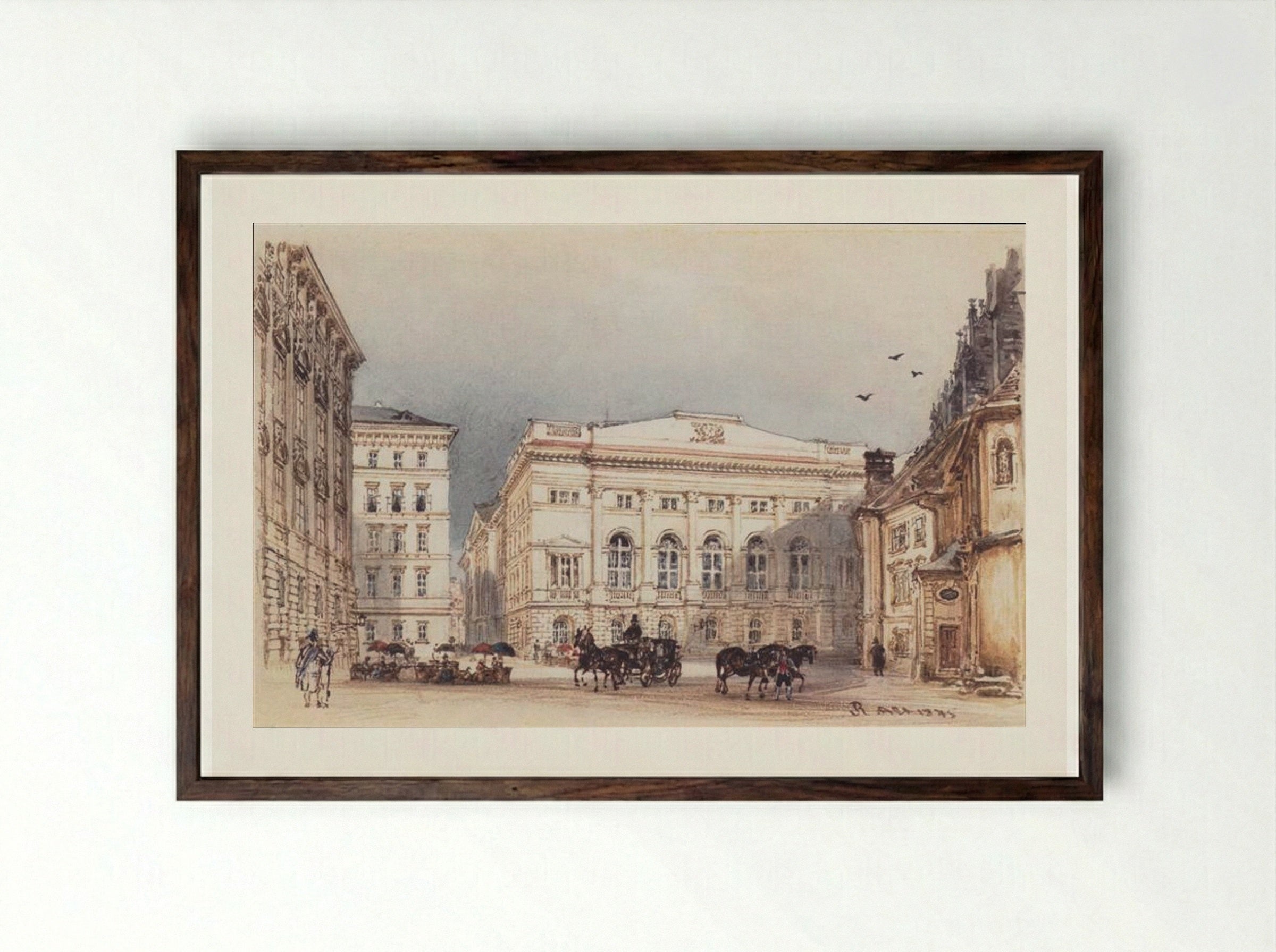 Lower Austrian country house in Vienna Viewed from Minoritenplatz - Rudolf von Alt - Framed Print Dark Wood