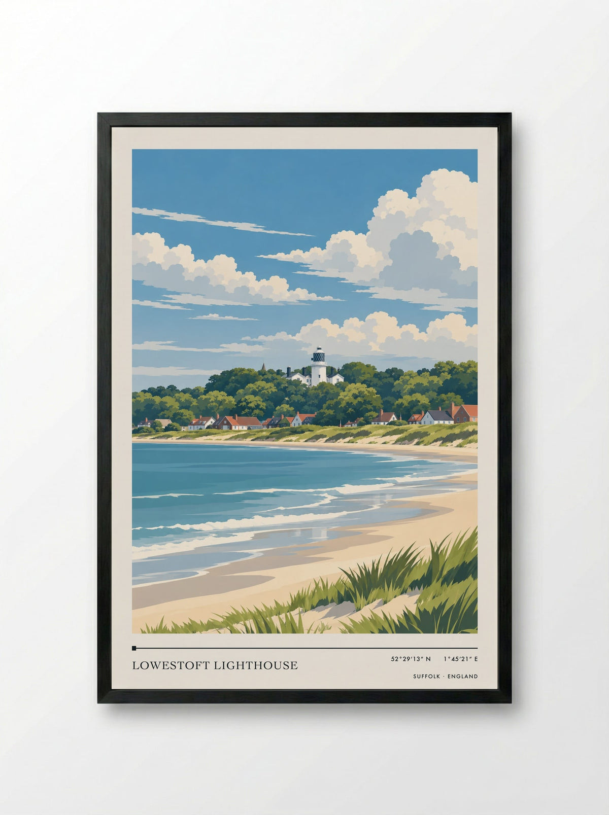 Lowestoft Lighthouse, Suffolk | Travel Poster - Framed Print Black