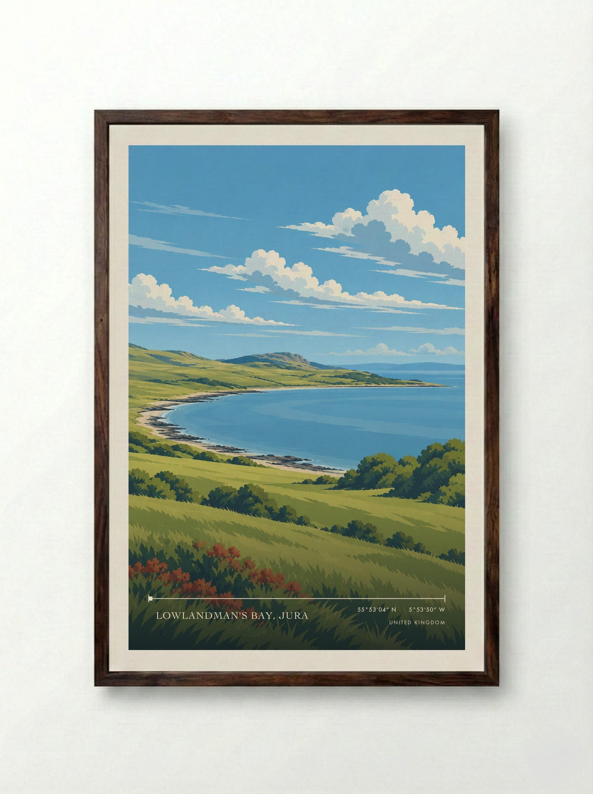 Lowlandman's Bay, Jura | Travel Poster - Framed Print Dark Wood