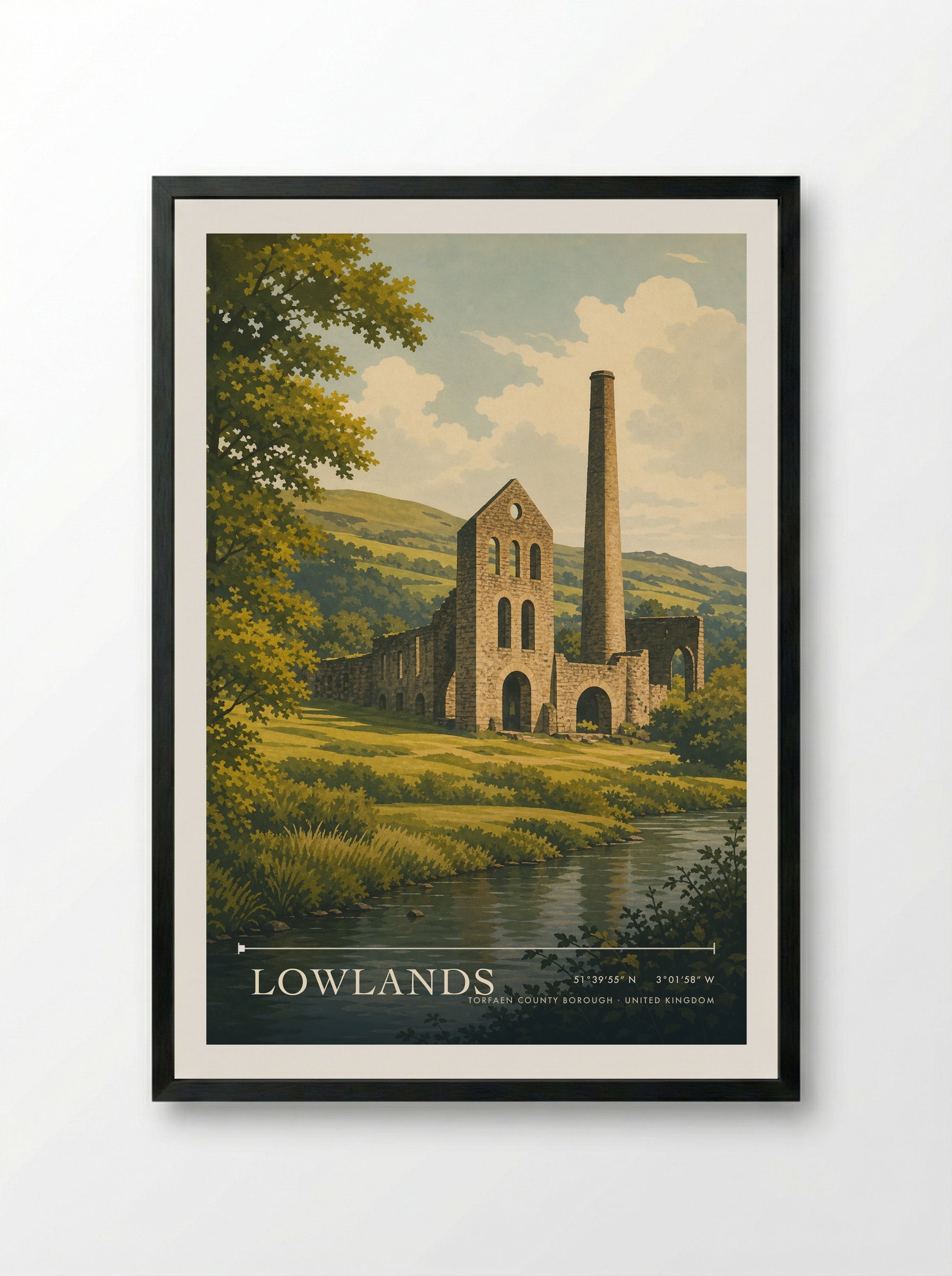 Lowlands Torfaen County Borough United Kingdom Travel Poster - Framed Print Black