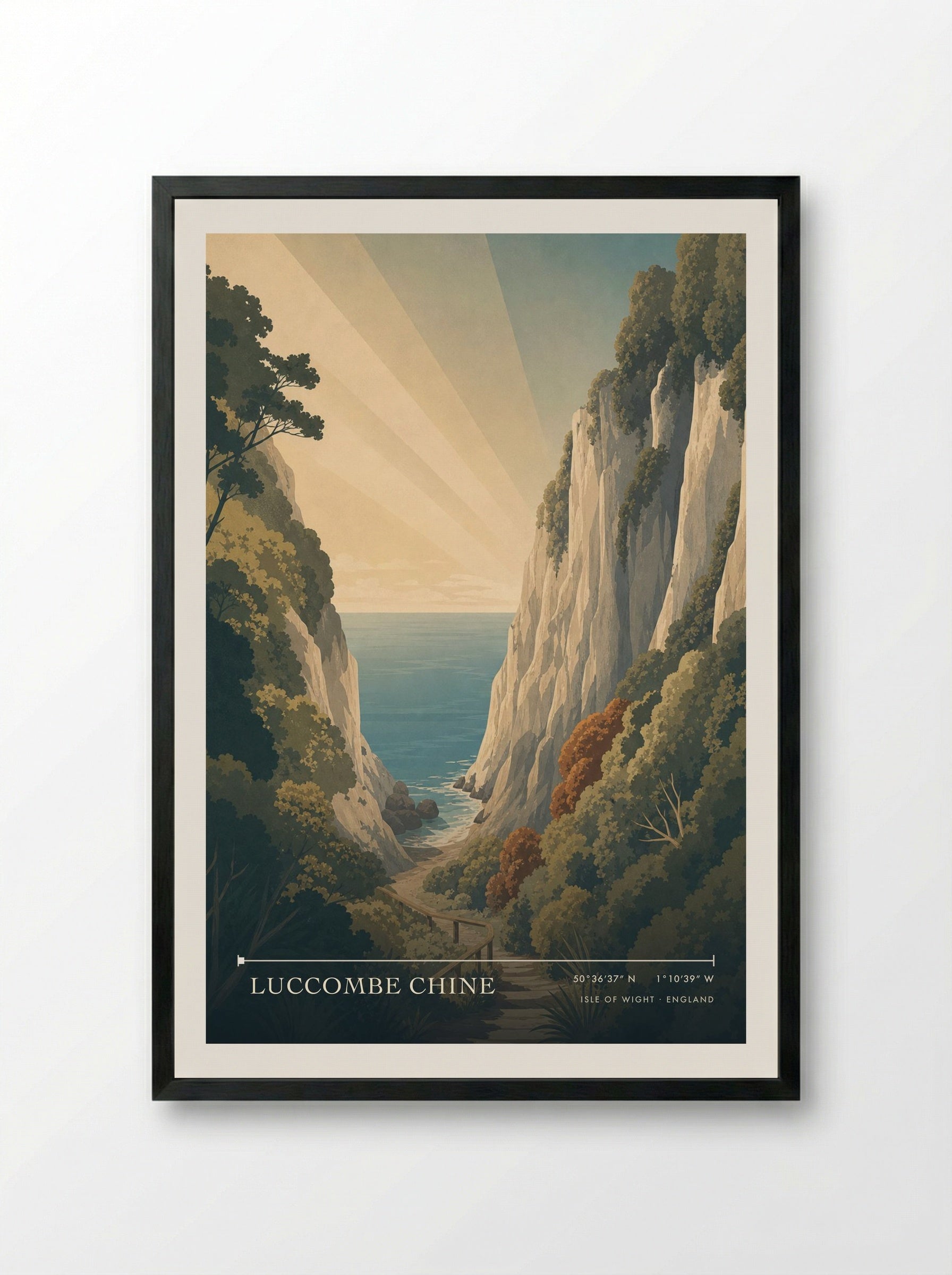 Luccombe Chine Isle of Wight England Travel Poster - Framed Print Black