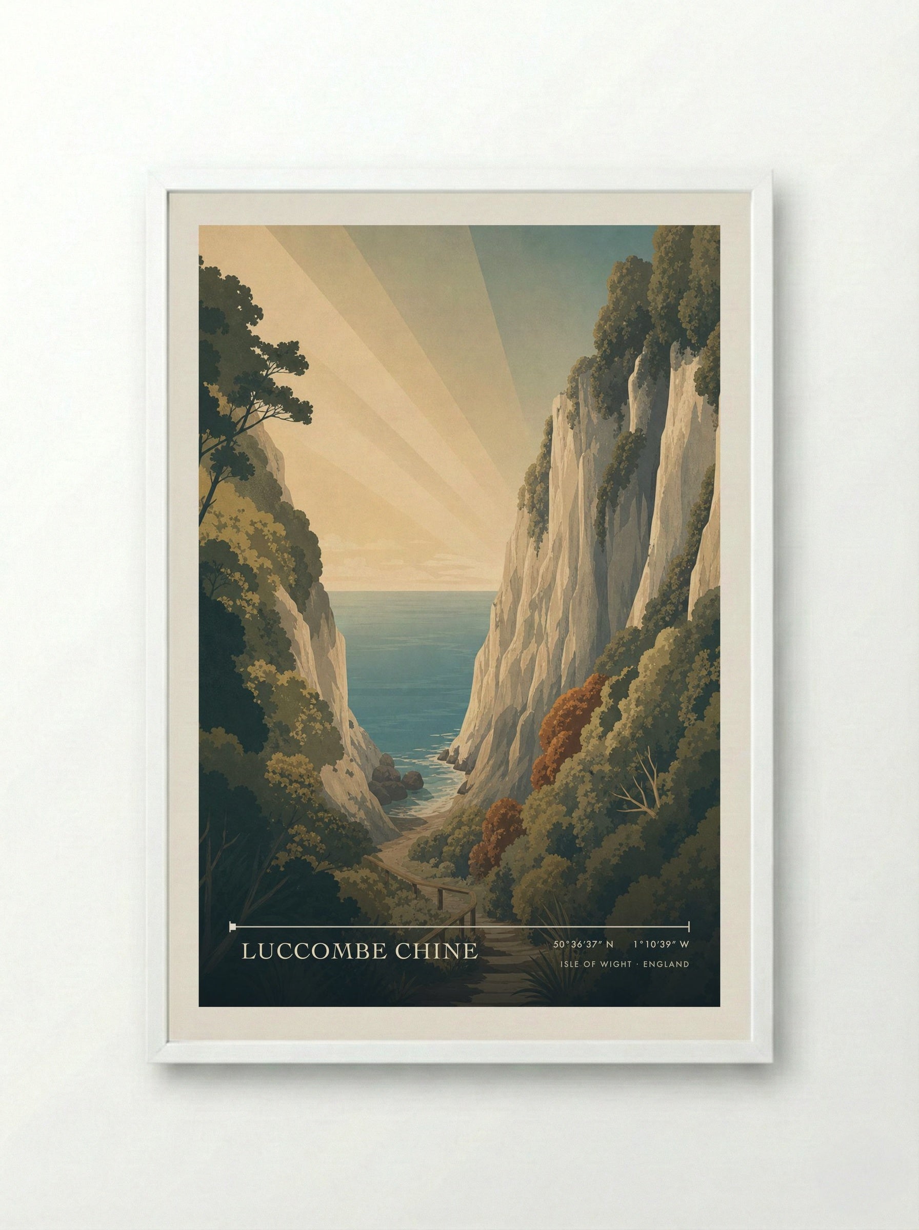 Luccombe Chine Isle of Wight England Travel Poster - Framed Print White