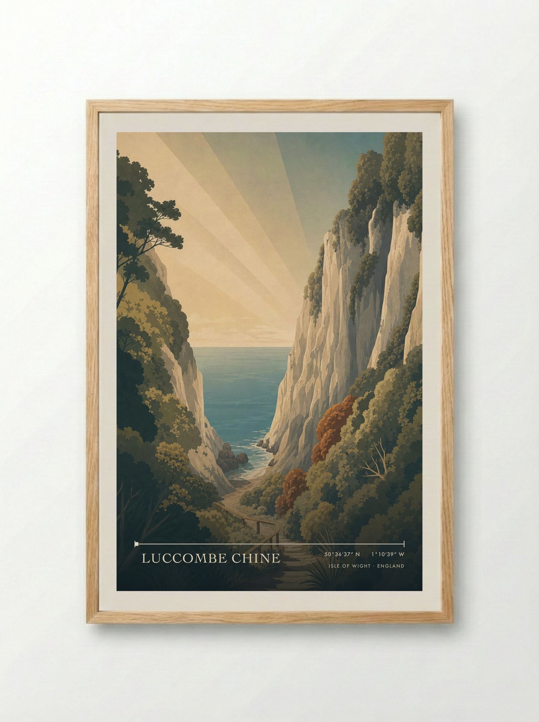 Luccombe Chine Isle of Wight England Travel Poster - Framed Print Wood