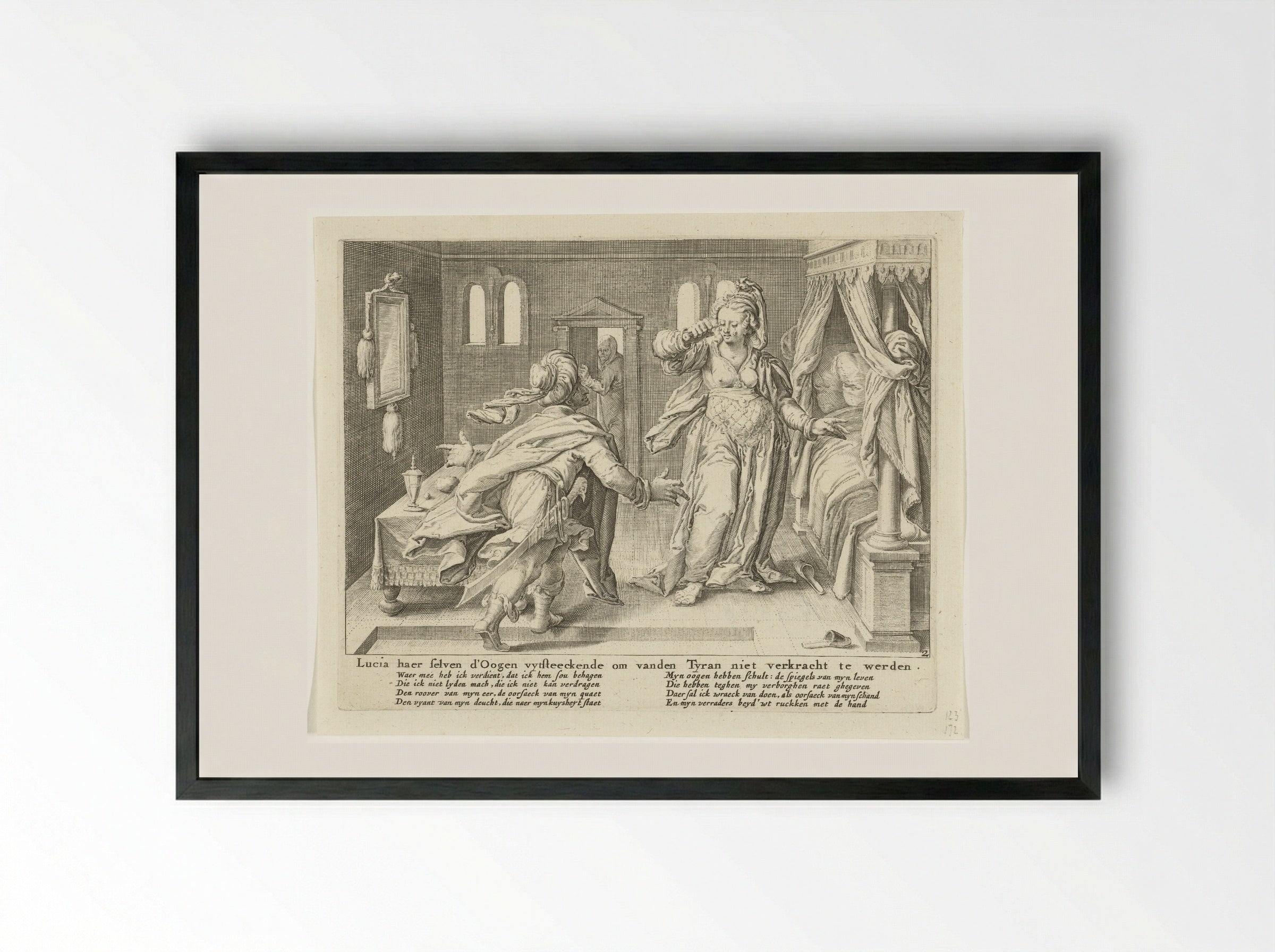 Lucia Plucking Out Her Eyes - Zacharias Dolendo - Framed Print Black