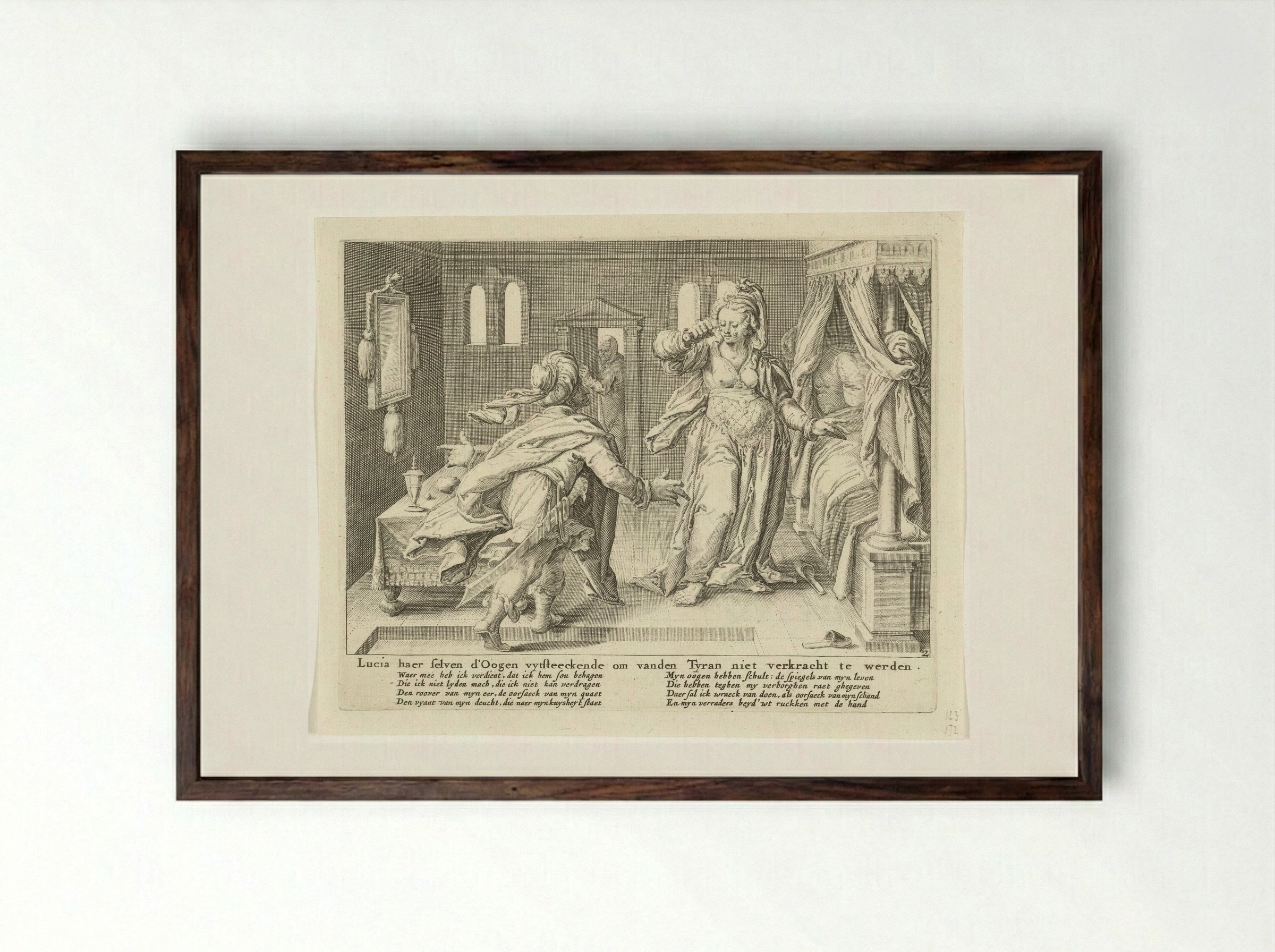 Lucia Plucking Out Her Eyes - Zacharias Dolendo - Framed Print Dark Wood
