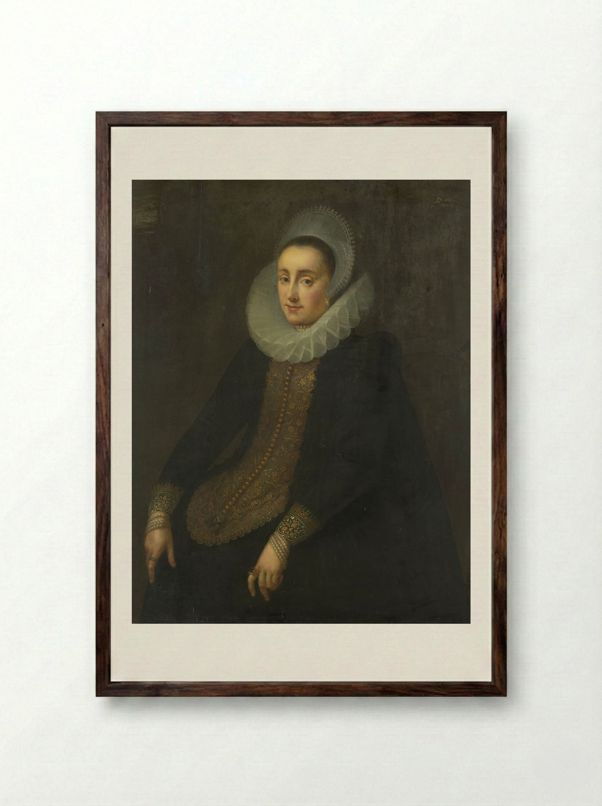 Lucretia del Prado, Wife of Jeremias Boudinois - Gortzius Geldorp - Framed Print Dark Wood