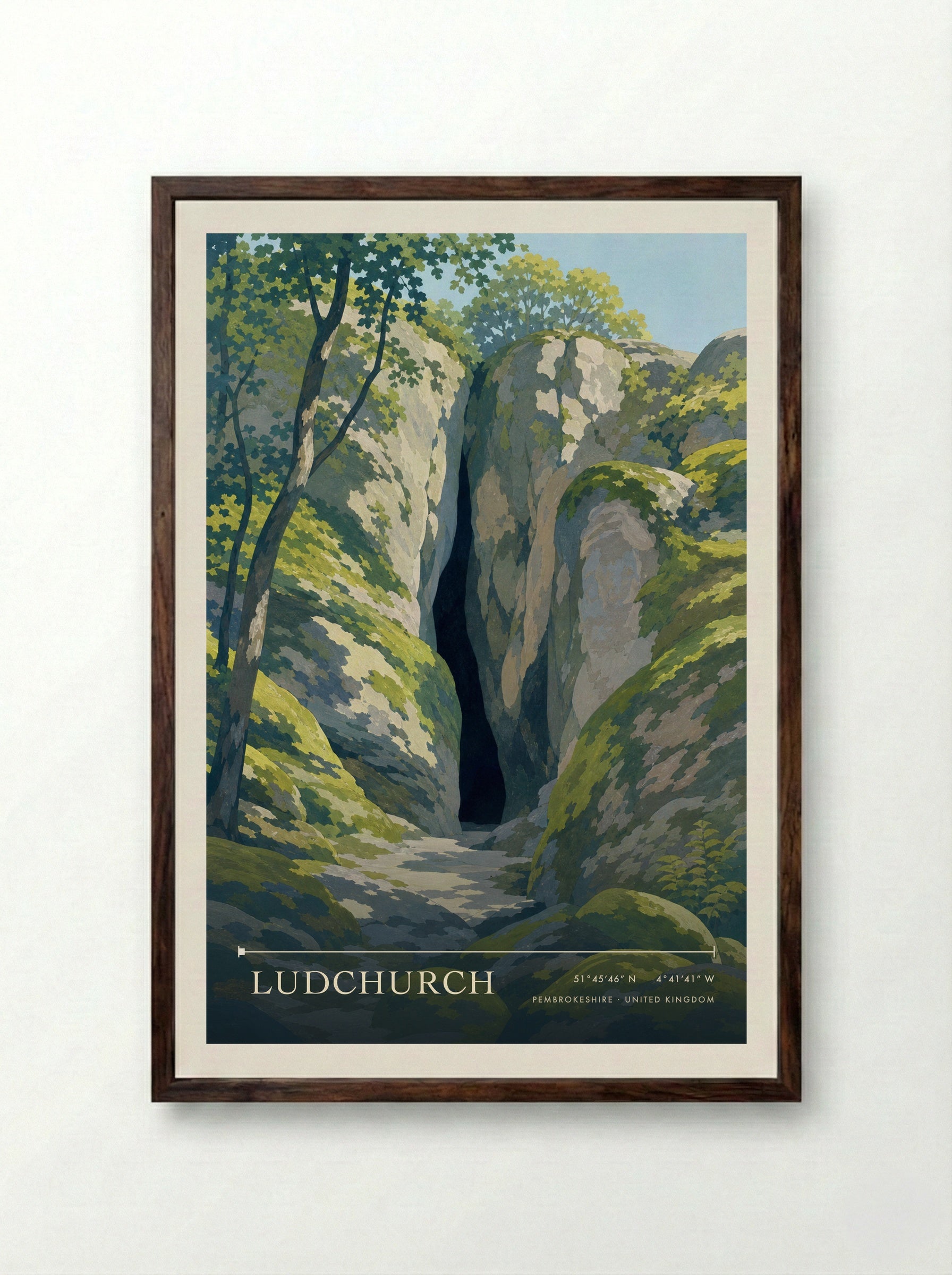 Ludchurch Pembrokeshire United Kingdom Travel Poster - Framed Print Dark Wood