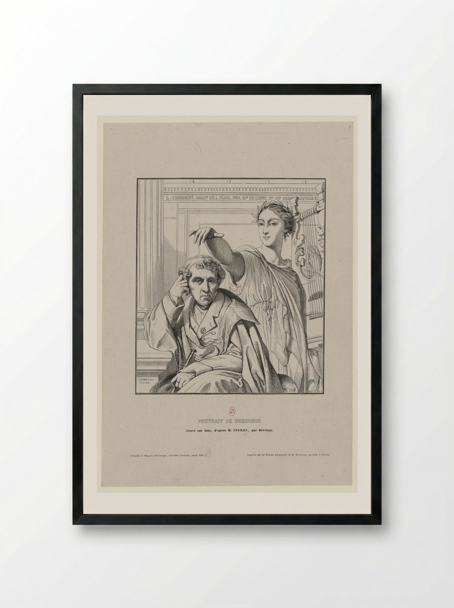 Luigi Cherubini and the Muse of Lyric Poetry - Jean Auguste Dominique Ingres - Framed Print Black
