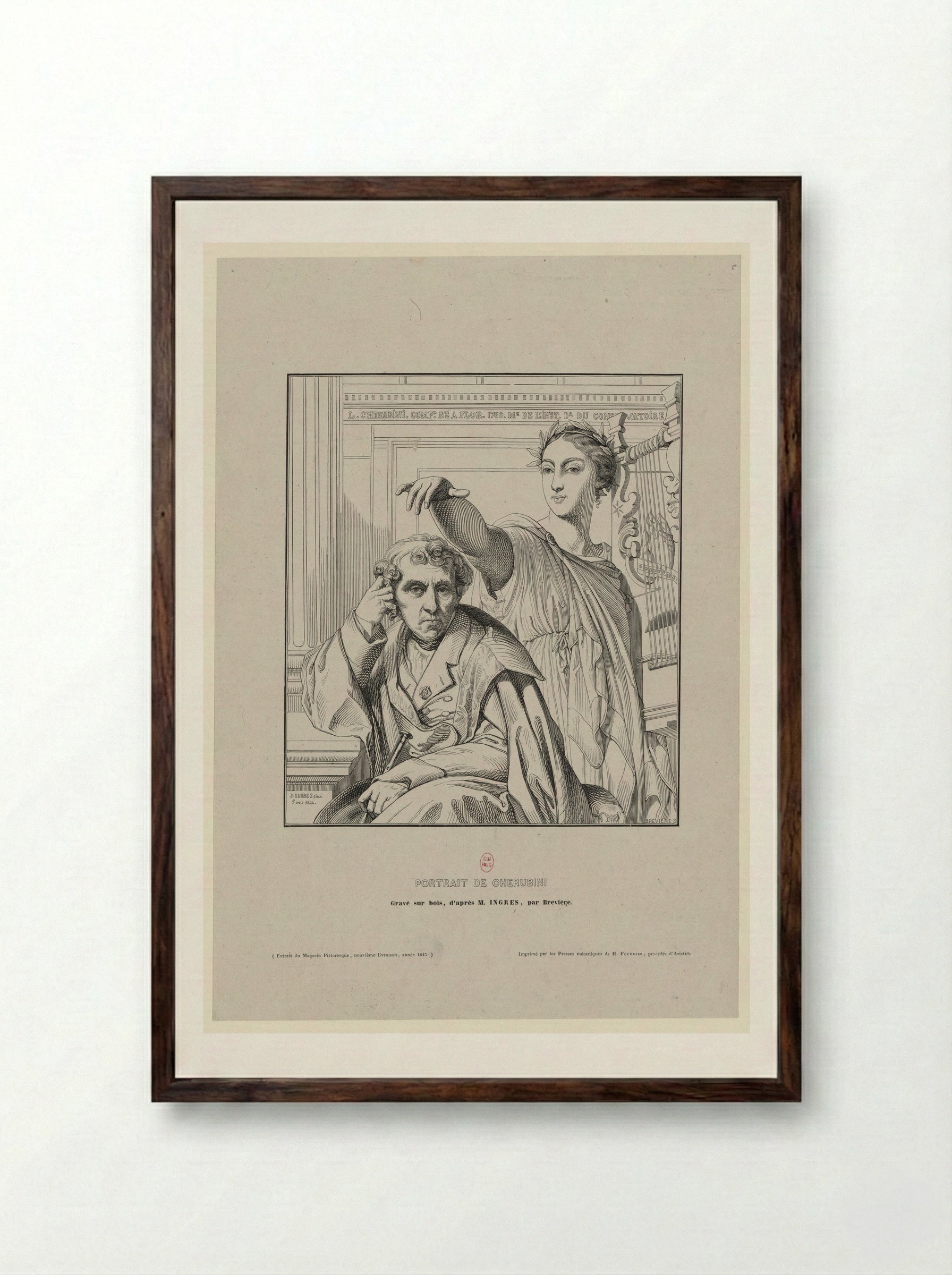 Luigi Cherubini and the Muse of Lyric Poetry - Jean Auguste Dominique Ingres - Framed Print Dark Wood
