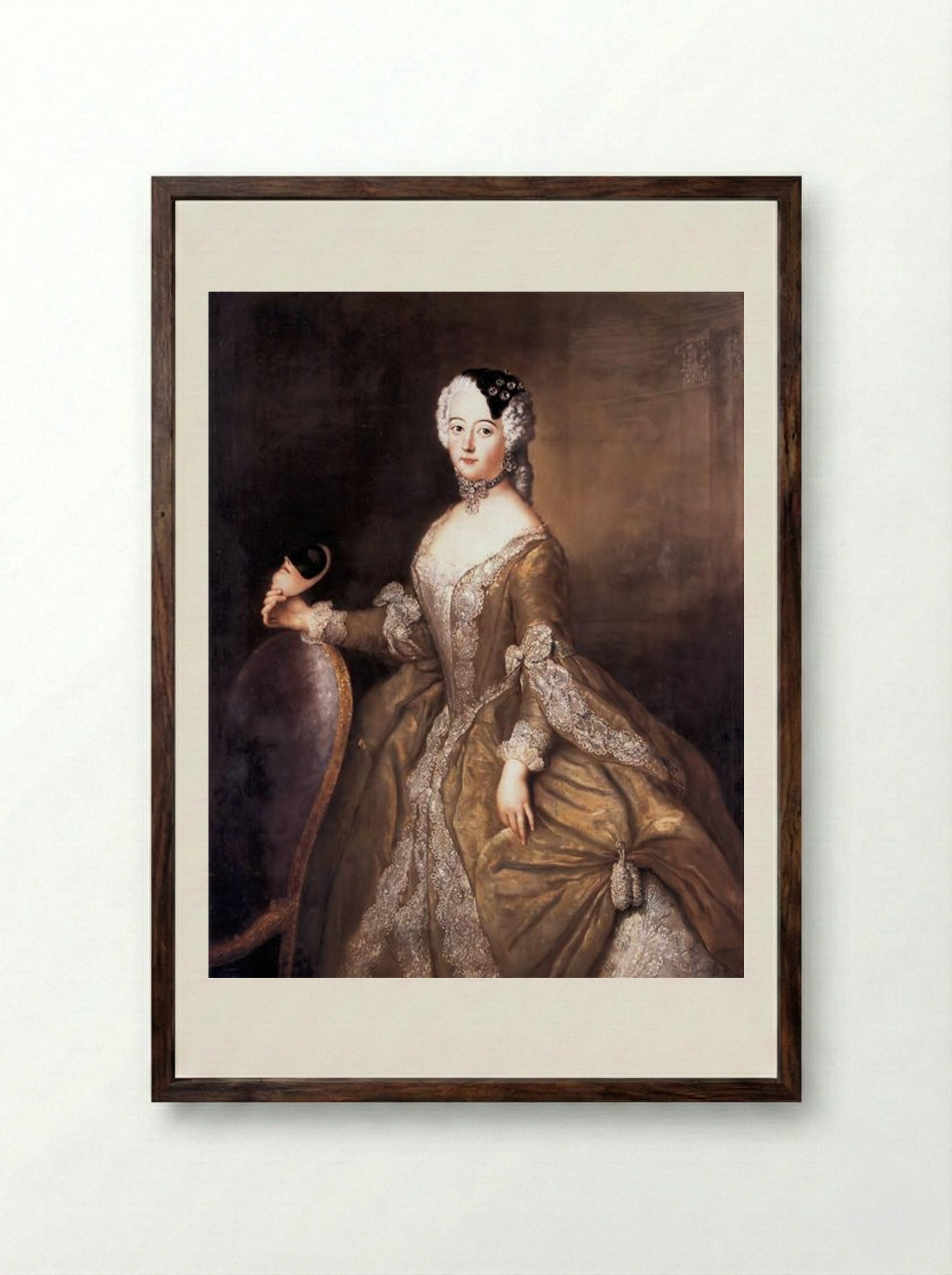 Luise Ulrike of Prussia, Queen of Sweden - Antoine Pesne - Framed Print Dark Wood