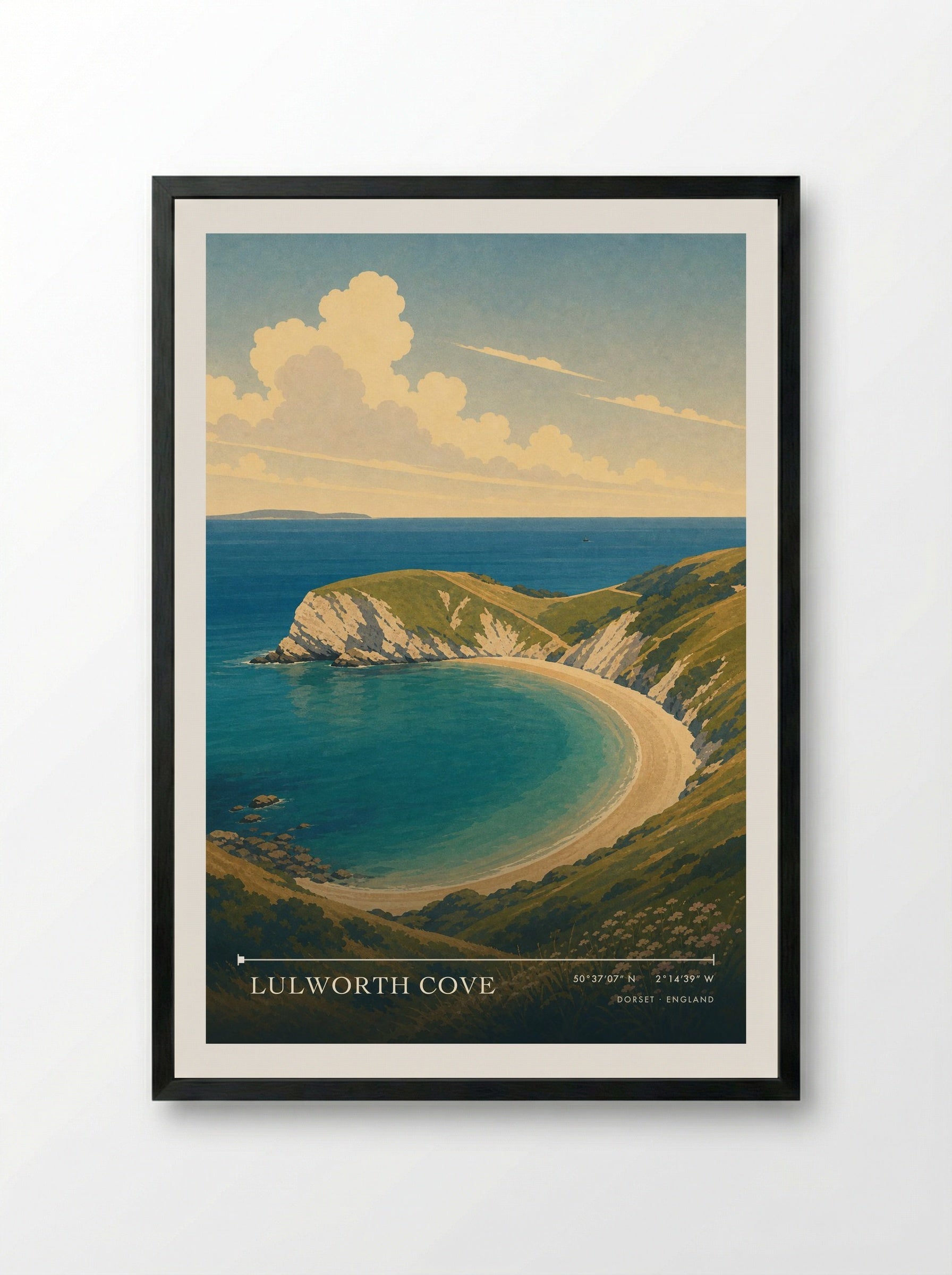 Lulworth Cove Dorset England Travel Poster - Framed Print Black
