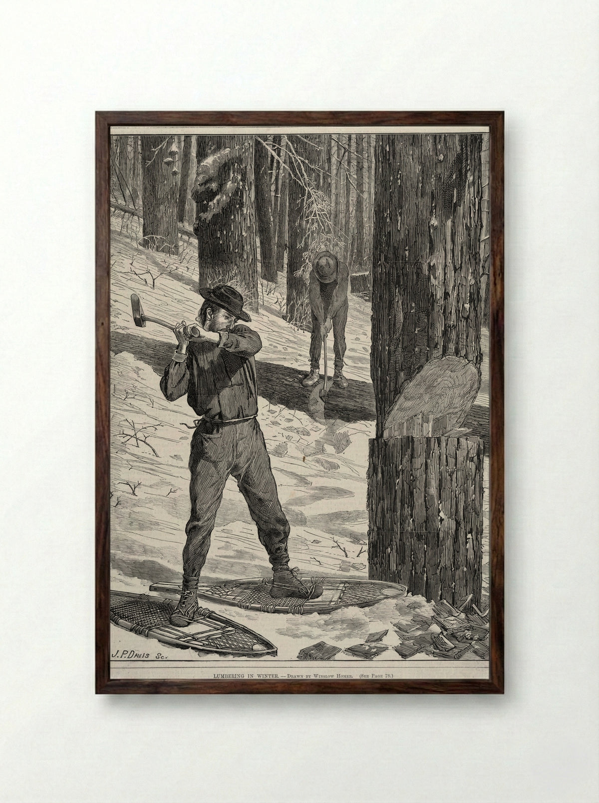 Lumbering in Winter - Winslow Homer - Framed Print Dark Wood