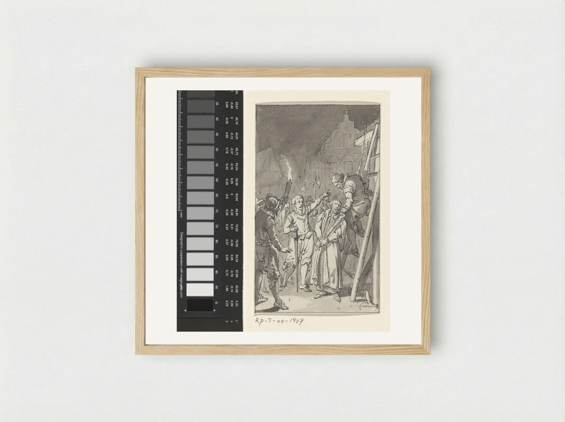 Lumey laat pater C. Musius te Leiden ophangen, december 1572 - Jacobus Buys - Framed Print Wood