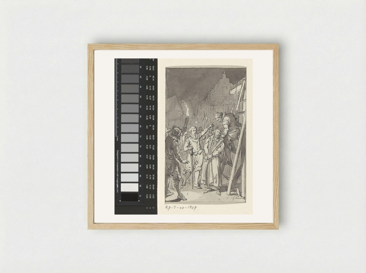 Lumey laat pater C. Musius te Leiden ophangen, december 1572 - Jacobus Buys - Framed Print Wood