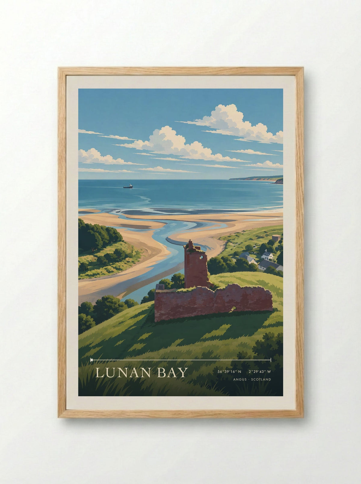 Lunan Bay, Angus | Travel Poster - Framed Print Wood