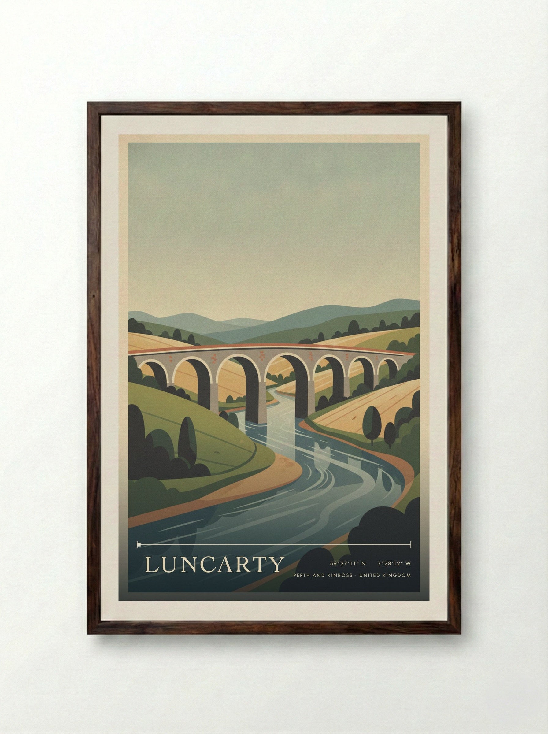 Luncarty Perth and Kinross United Kingdom Travel Poster - Framed Print Dark Wood