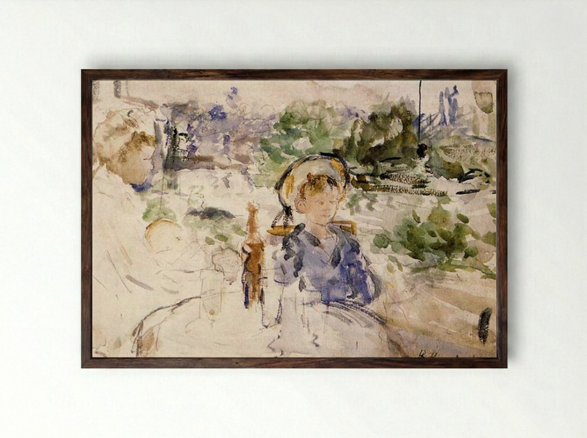 Luncheon in the Countryside - Berthe Morisot - Framed Print Dark Wood
