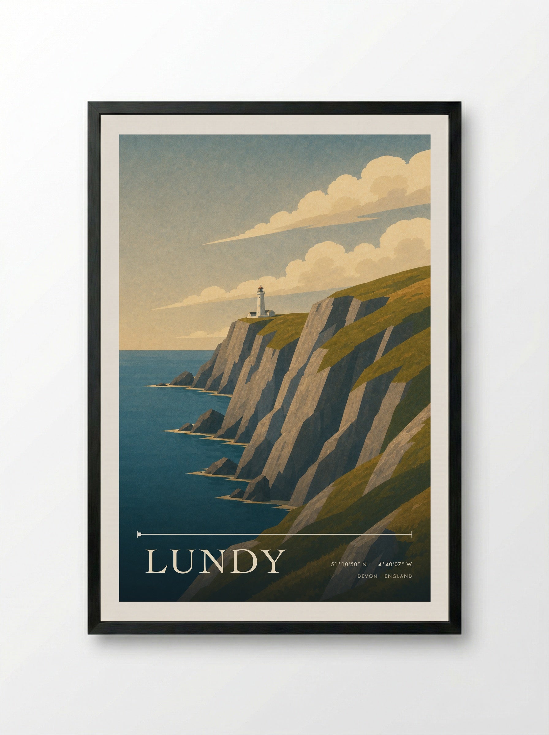 Lundy Devon England Travel Poster - Framed Print Black