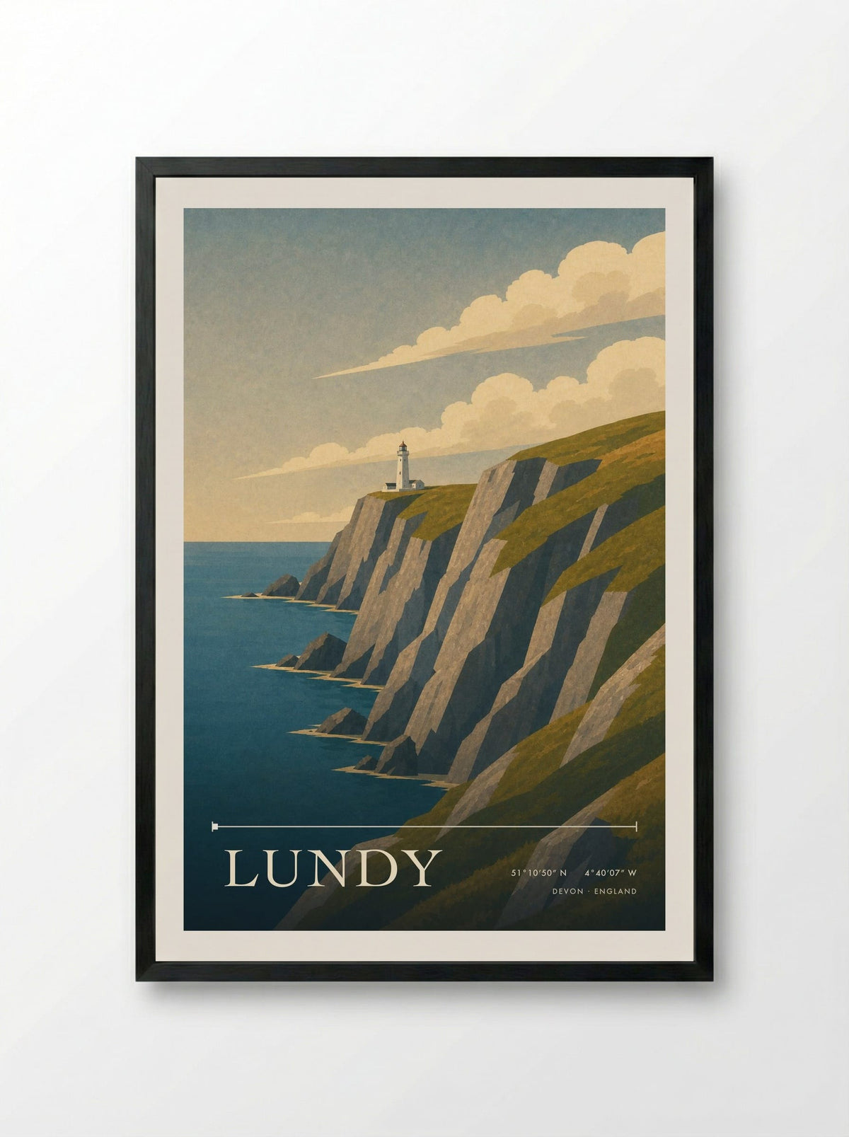 Lundy Devon England Travel Poster - Framed Print Black