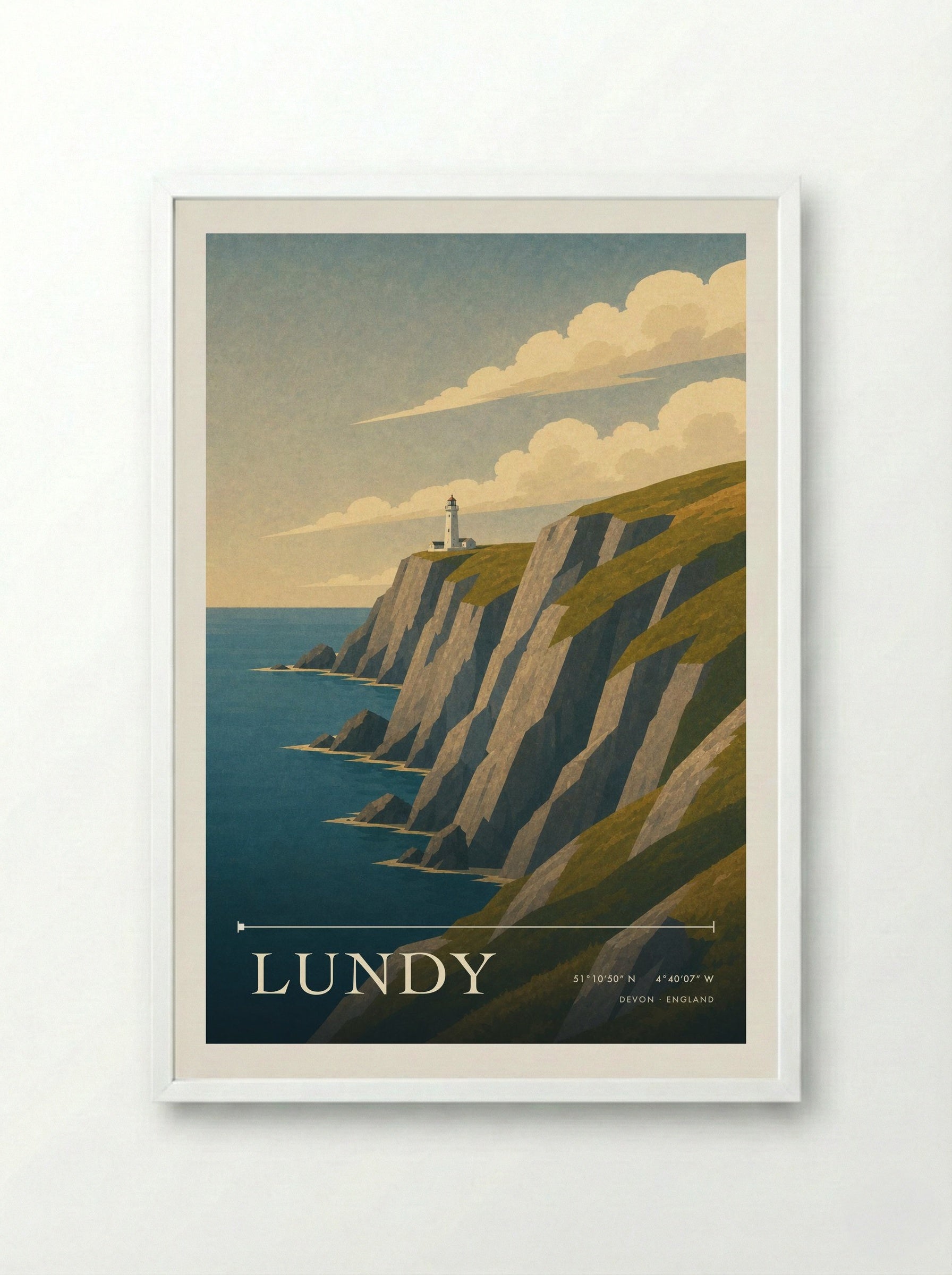 Lundy Devon England Travel Poster - Framed Print White