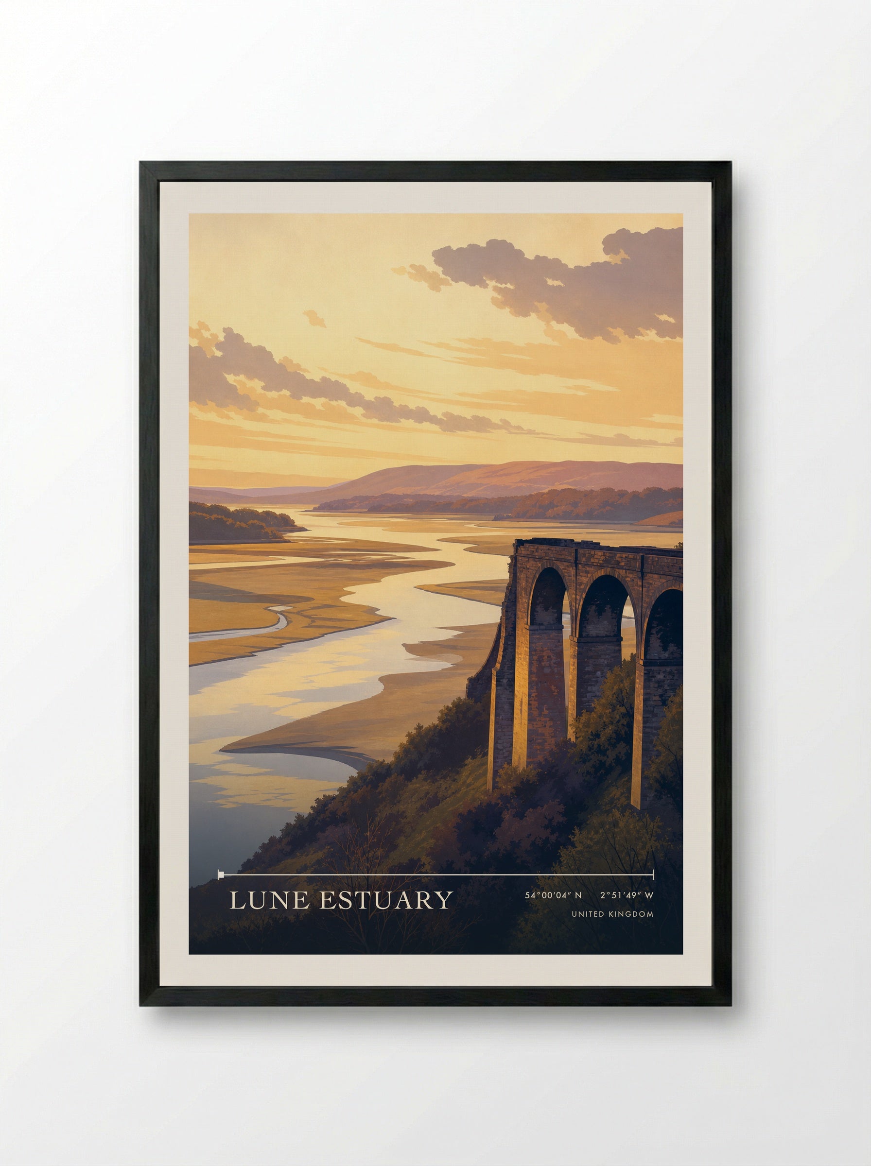 Lune Estuary United Kingdom Travel Poster - Framed Print Black