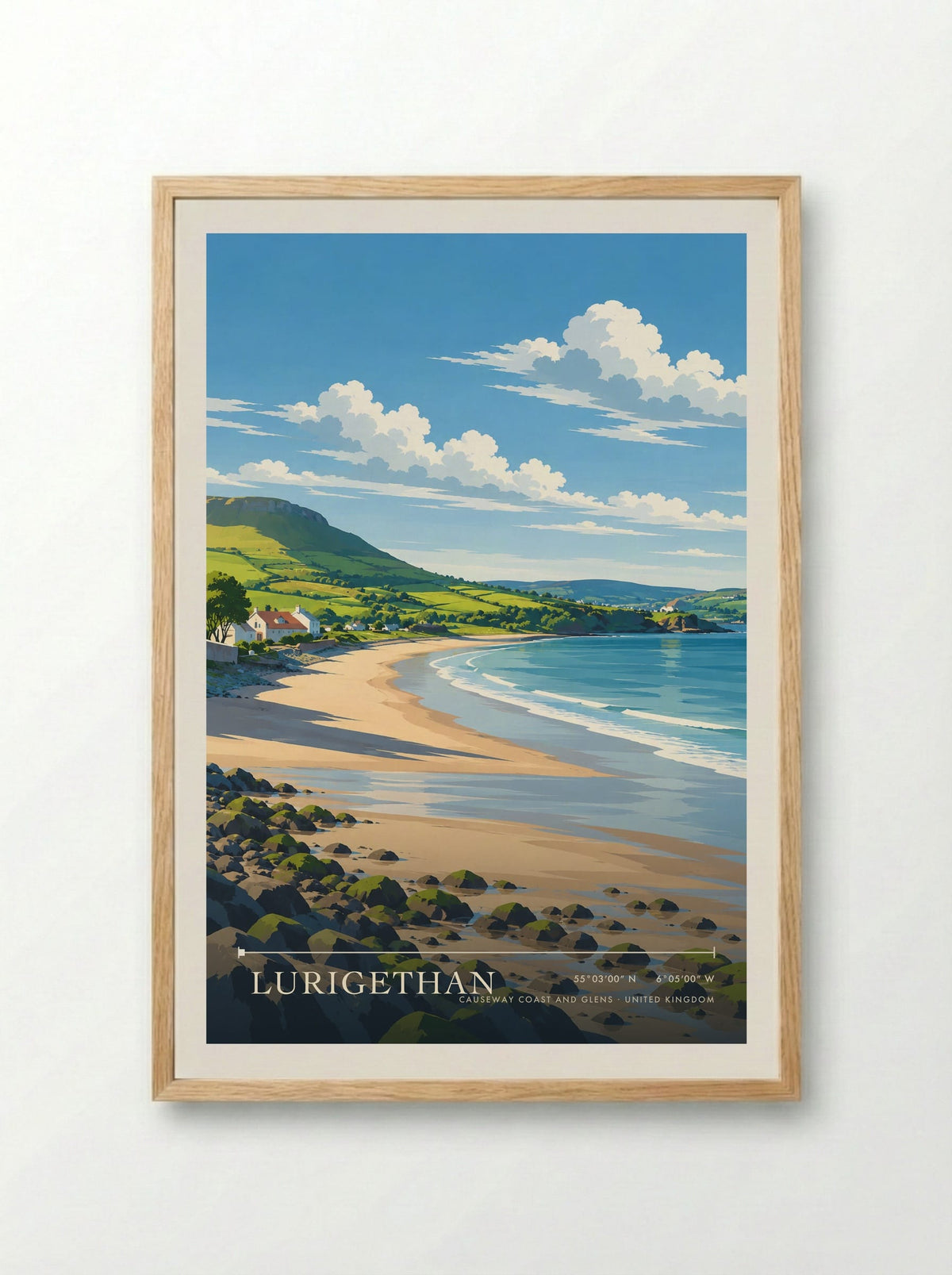 Lurigethan, Causeway Coast and Glens | Travel Poster - Framed Print Wood