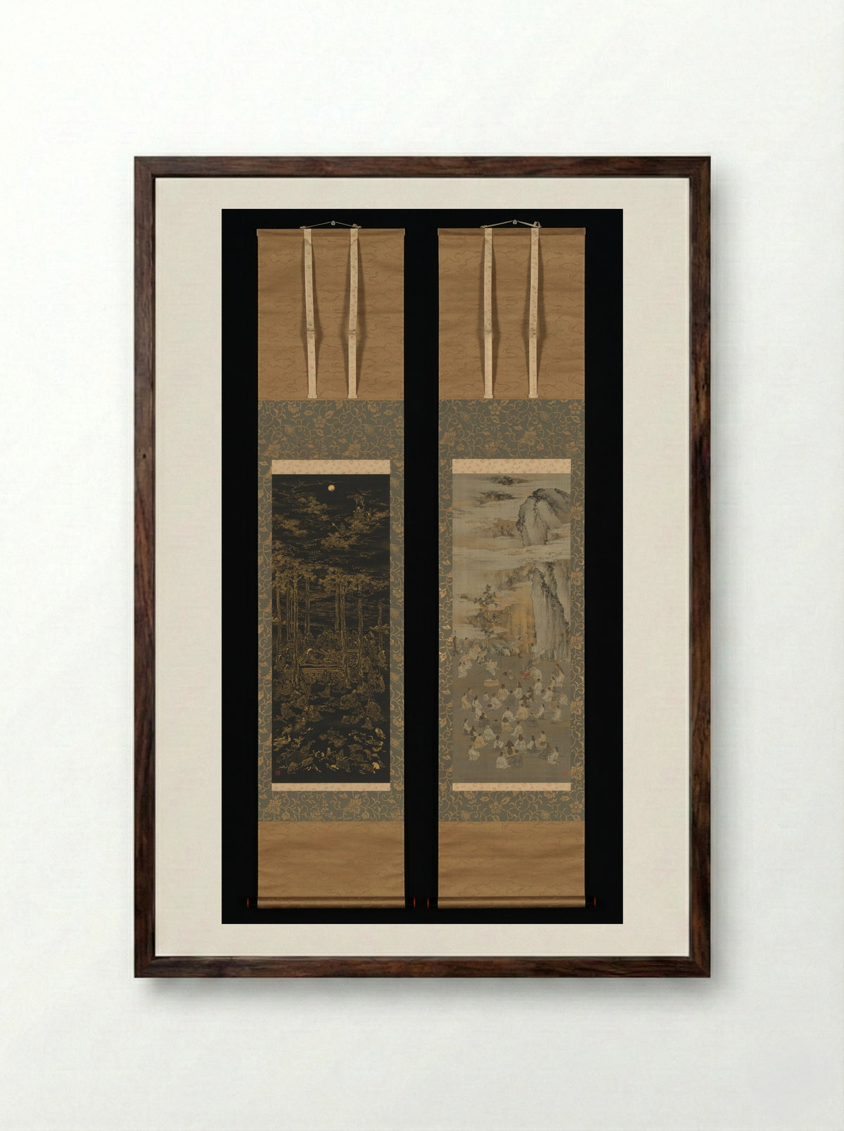 Luring the Sun Goddess Amaterasu Out of a Cave with Music; Death of the Historical Buddha - Kōno Bairei - Framed Print Dark Wood