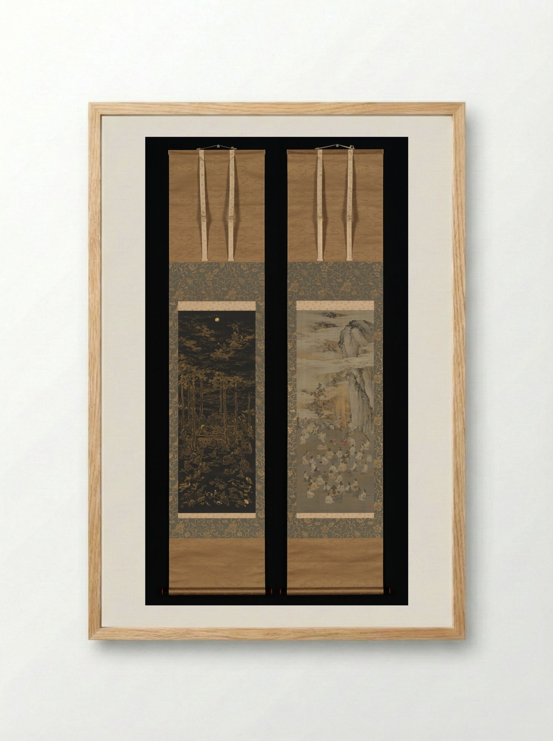 Luring the Sun Goddess Amaterasu Out of a Cave with Music; Death of the Historical Buddha - Kōno Bairei - Framed Print Wood