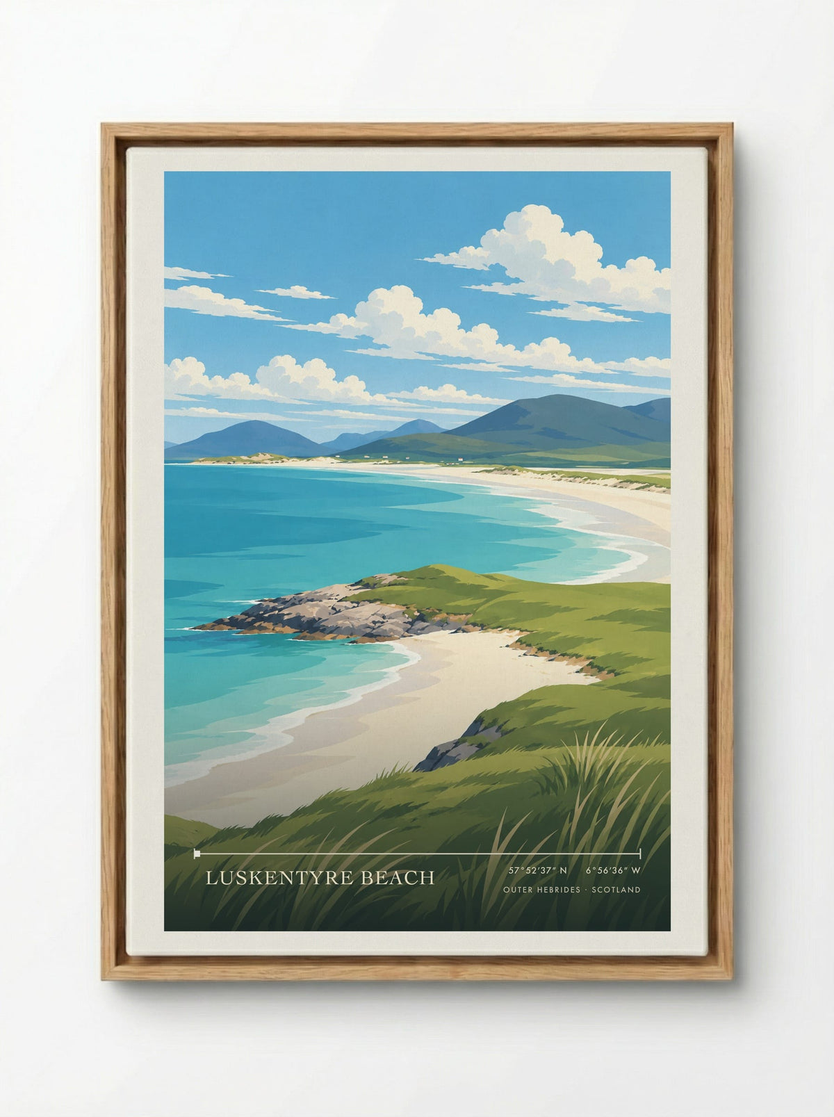 Luskentyre Beach, Outer Hebrides | Travel Poster - Framed Canvas Wood