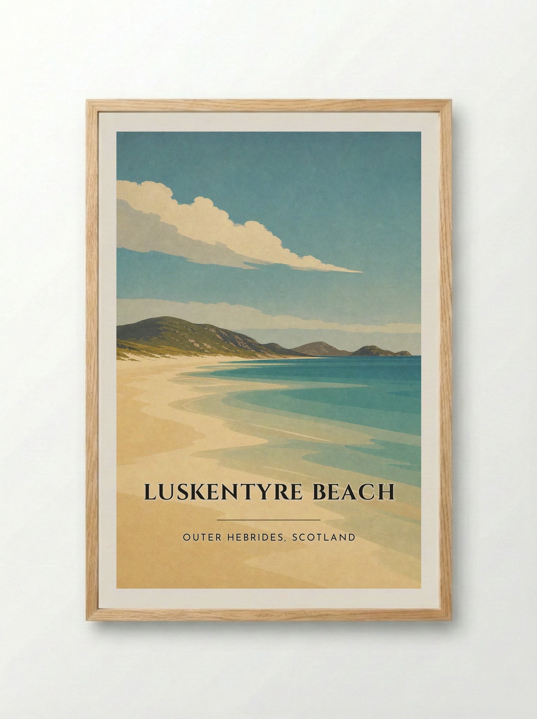 Luskentyre Beach Travel Poster Artwork - Framed Print Wood