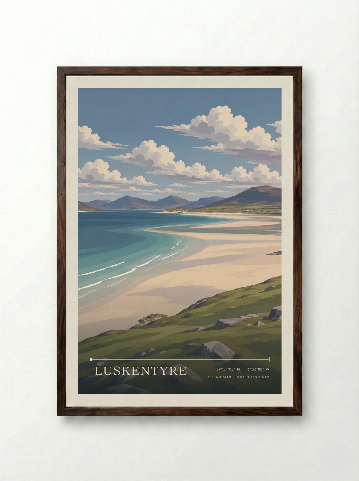 Luskentyre, Eilean Siar | Travel Poster - Framed Print Dark Wood